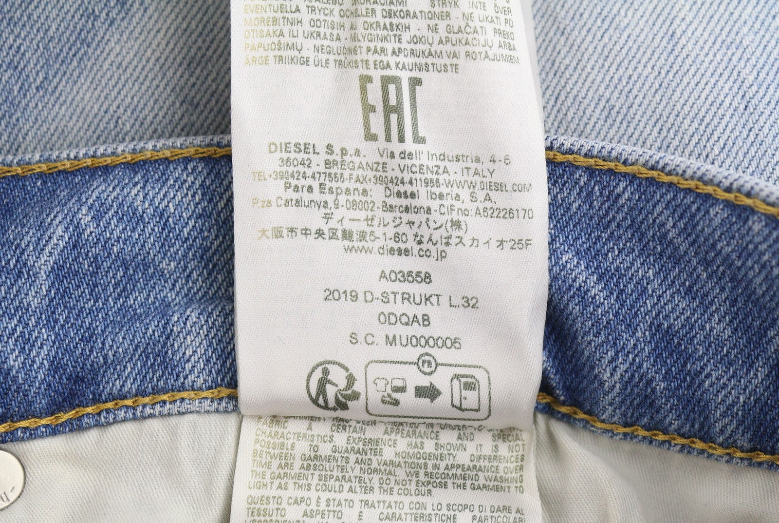 DIESEL 2019 D-Strukt 0DQAB Men Jeans W36/L32 Blue Faded Whiskers Slim RRP195