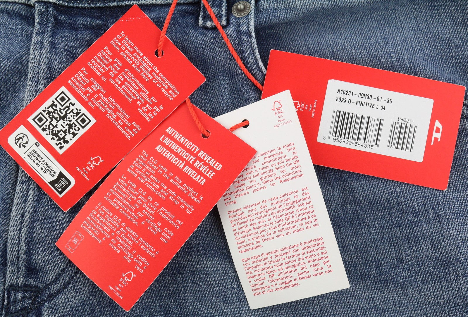 DIESEL 2023 D-Finitive 09H30 Men Jeans W36/L34 Blue Faded Regular Tapered RRP150