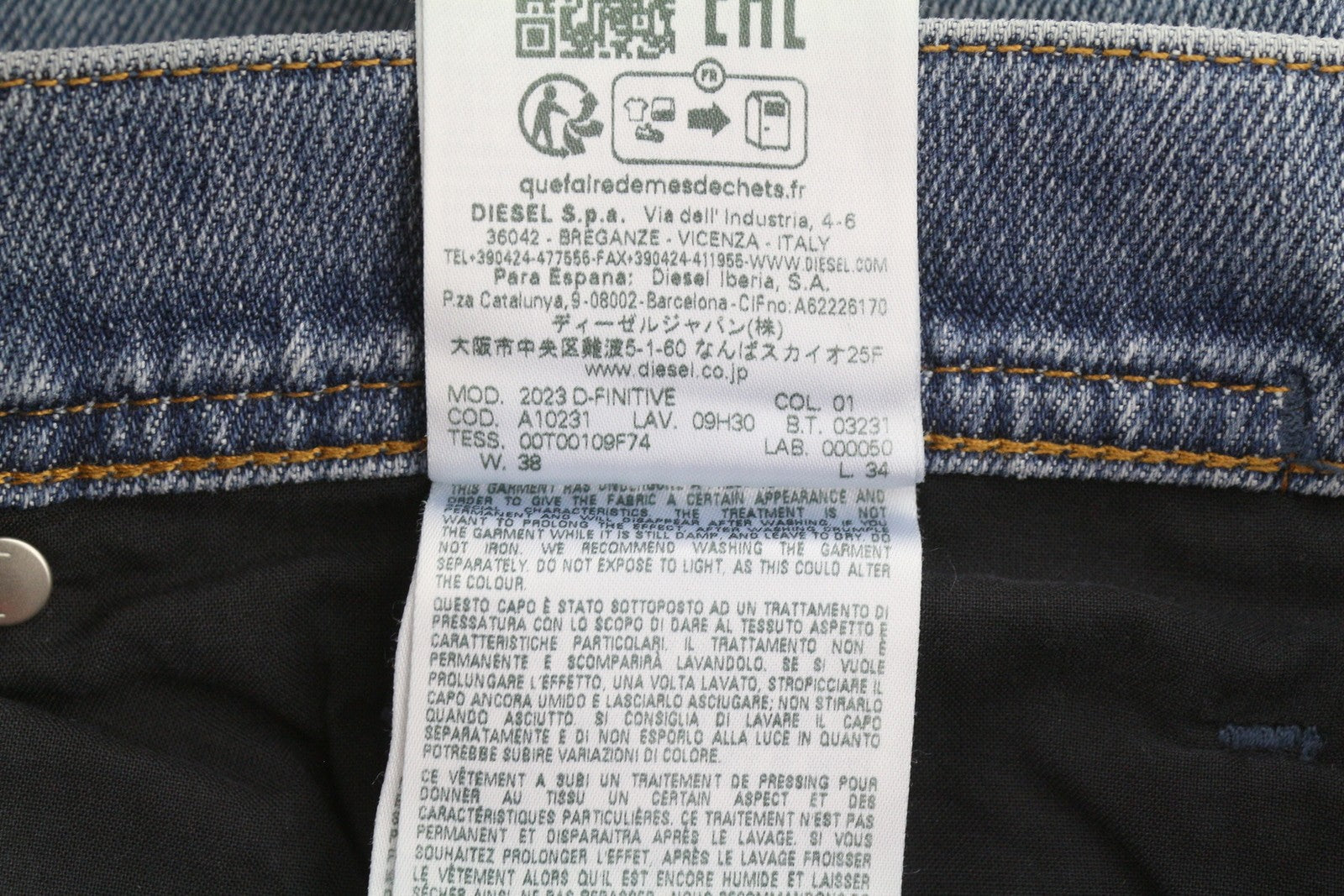DIESEL 2023 D-Finitive 09H30 Men Jeans W38/L34 Blue Faded Regular Tapered RRP150