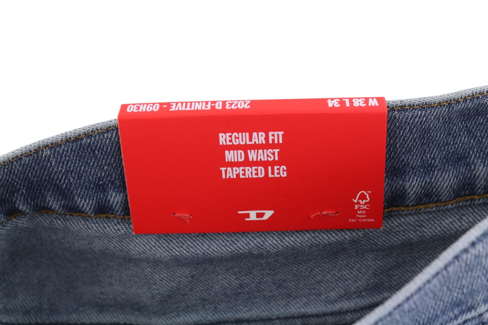 DIESEL 2023 D-Finitive 09H30 Men Jeans W38/L34 Blue Faded Regular Tapered RRP150