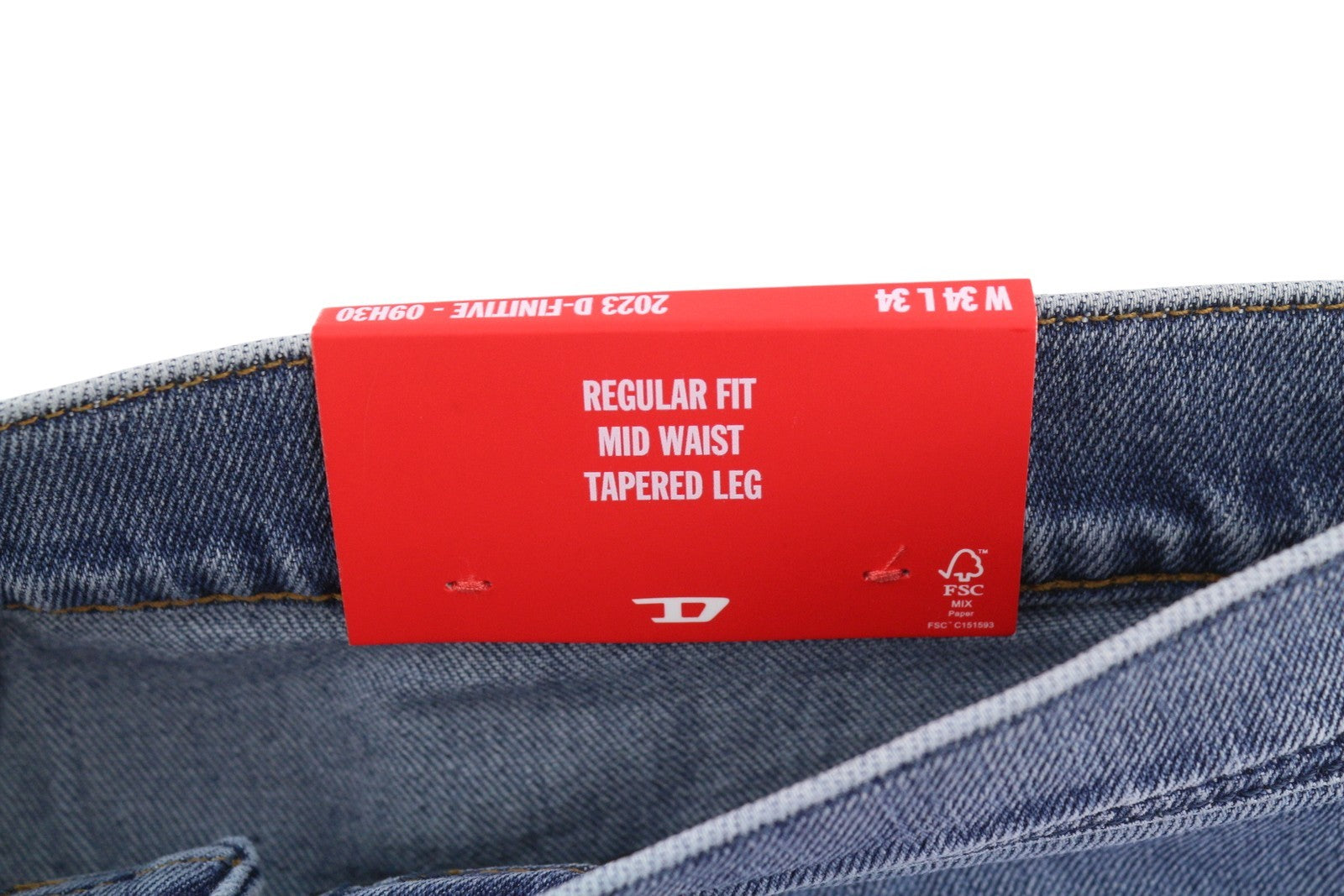 DIESEL 2023 D-Finitive 09H30 Men Jeans W34/L34 Blue Faded Regular Tapered RRP150
