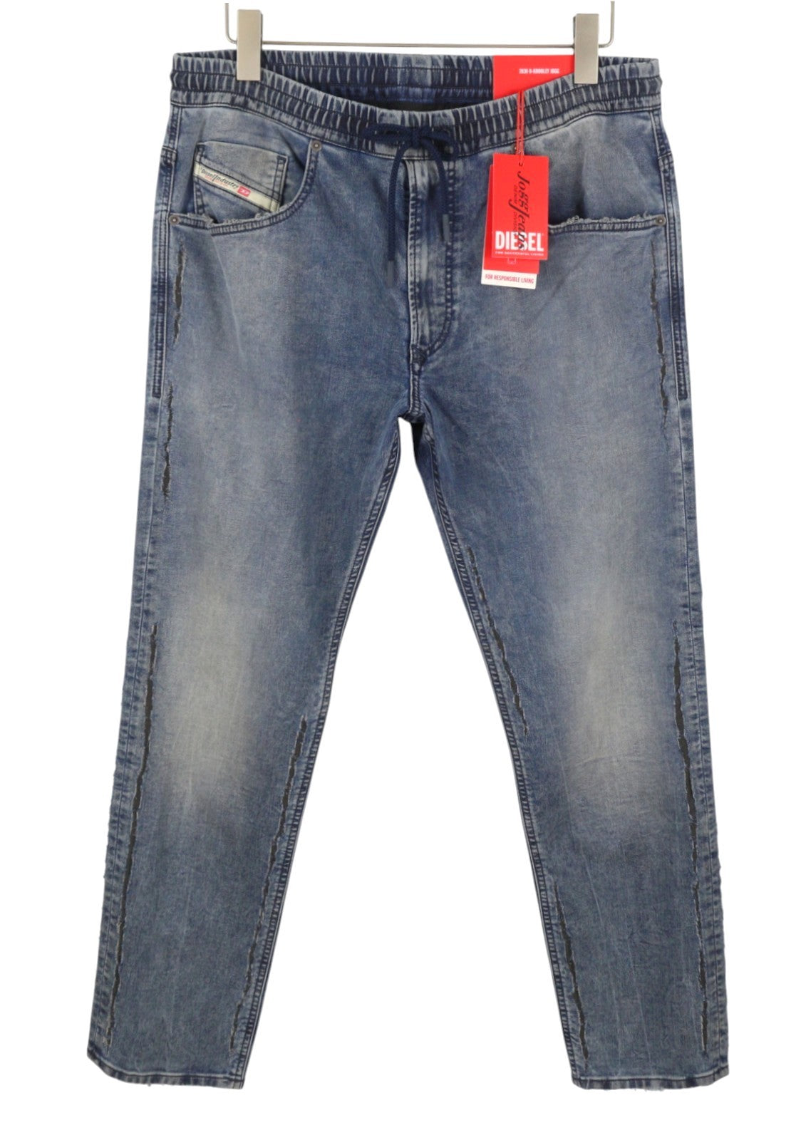 DIESEL 2030 D-Krooley Jogg 09K64 Men Jeans W32 Blue Faded Distressed RRP325