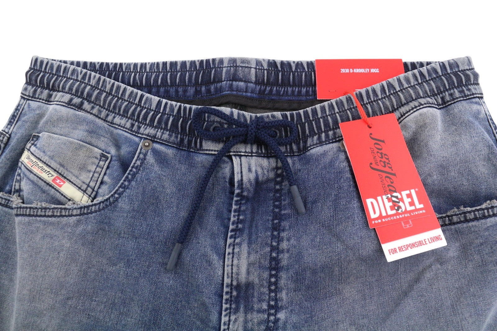 DIESEL 2030 D-Krooley Jogg 09K64 Men Jeans W32 Blue Faded Distressed RRP325