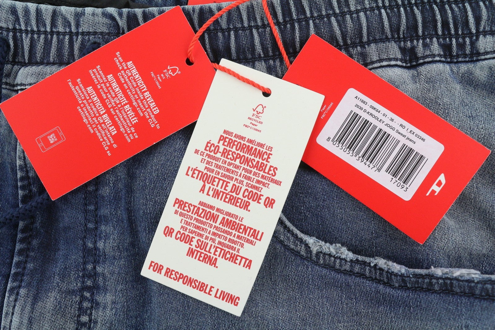 DIESEL 2030 D-Krooley Jogg 09K64 Men Jeans W36 Blue Faded Distress RRP325