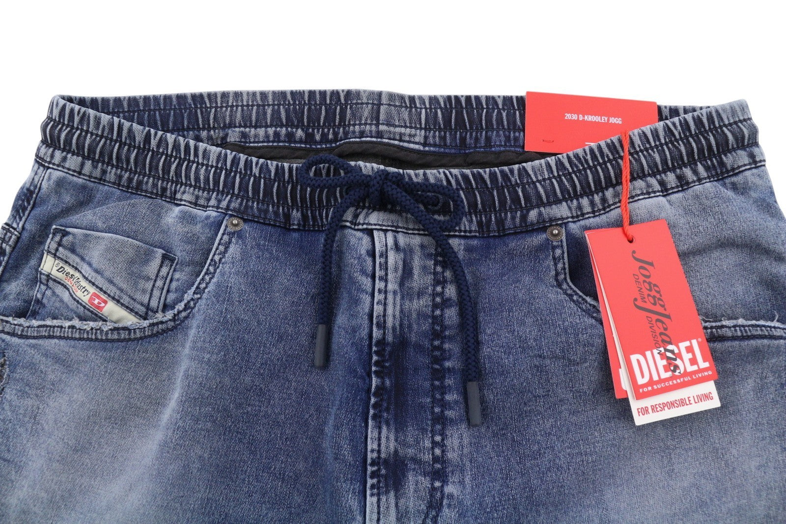 DIESEL 2030 D-Krooley Jogg 09K64 Men Jeans W34 Blue Faded Distressed RRP325