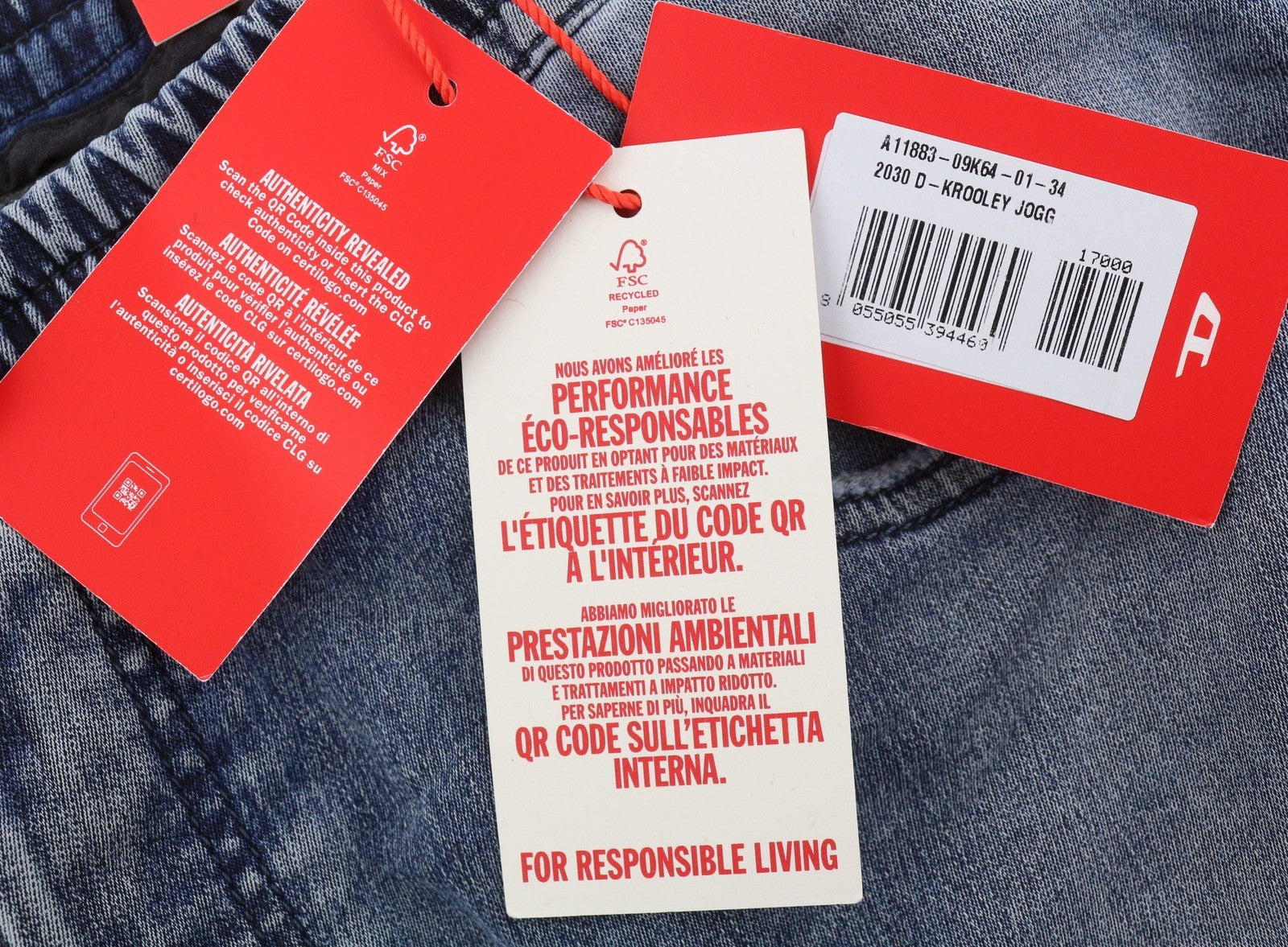 DIESEL 2030 D-Krooley Jogg 09K64 Men Jeans W34 Blue Faded Distress RRP325