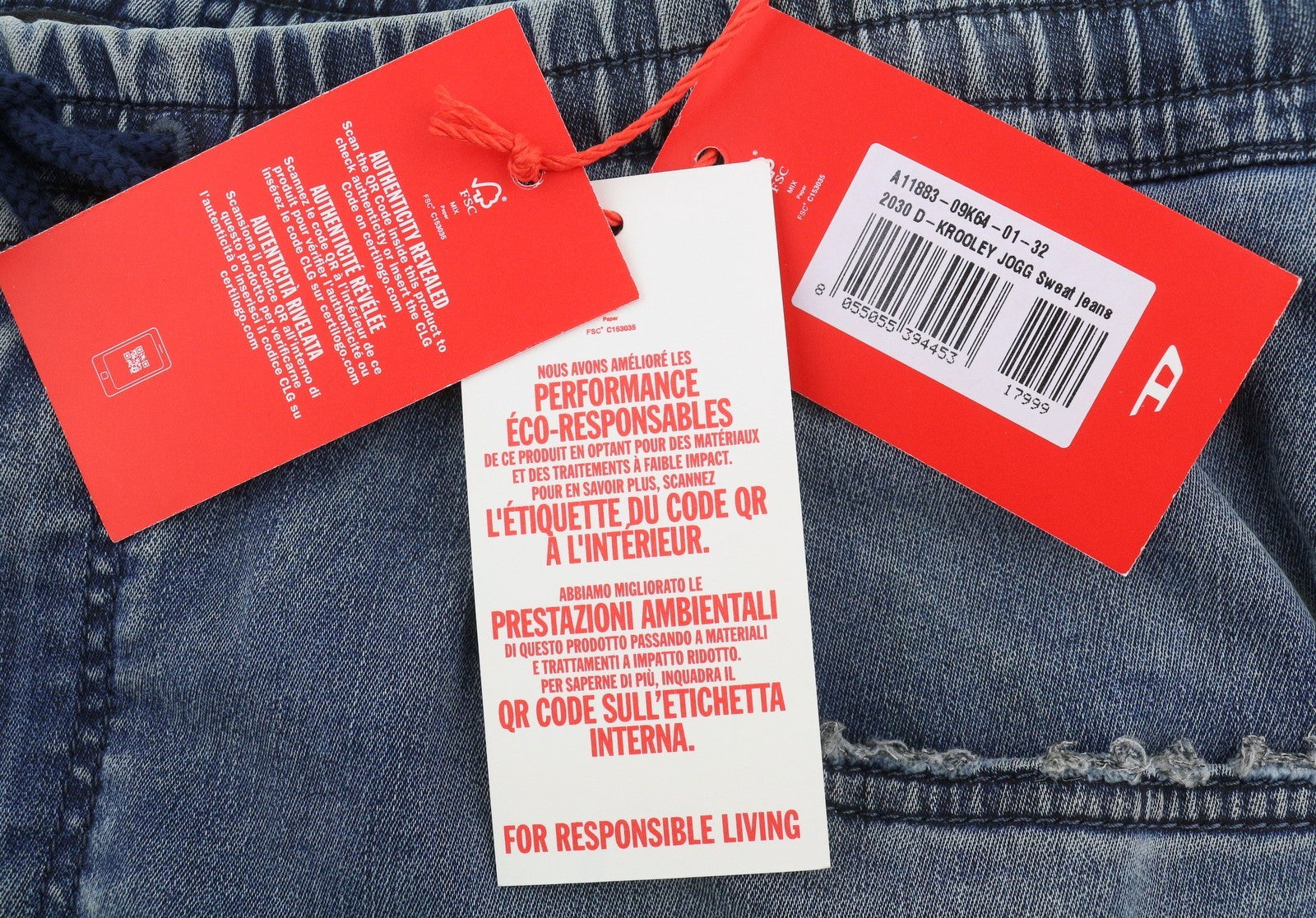 DIESEL 2030 D-Krooley Jogg 09K64 Men Jeans W32 Blue Faded Distress RRP325