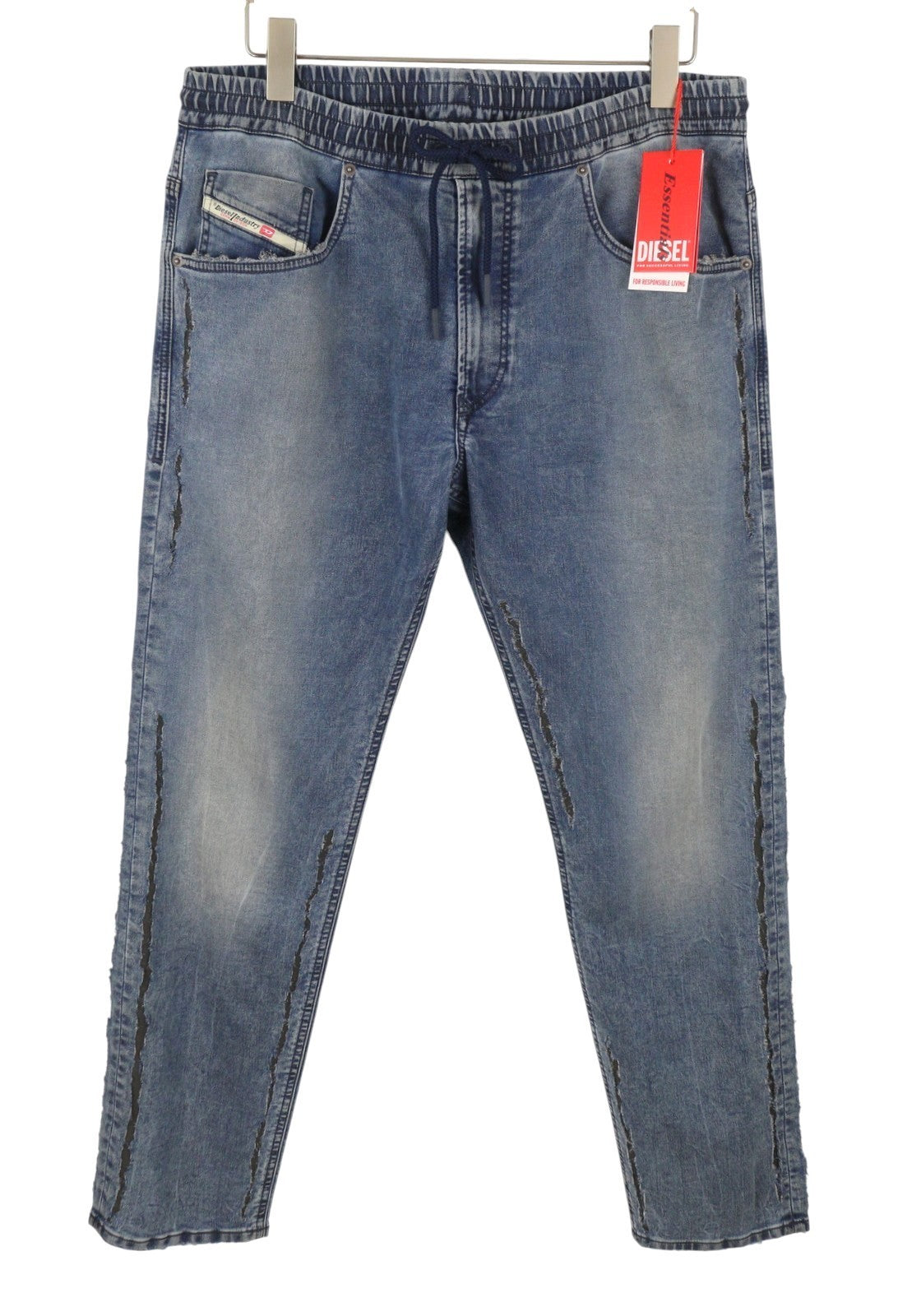 DIESEL 2030 D-Krooley Jogg 09K64 Men Jeans W32 Blue Faded Distress RRP325