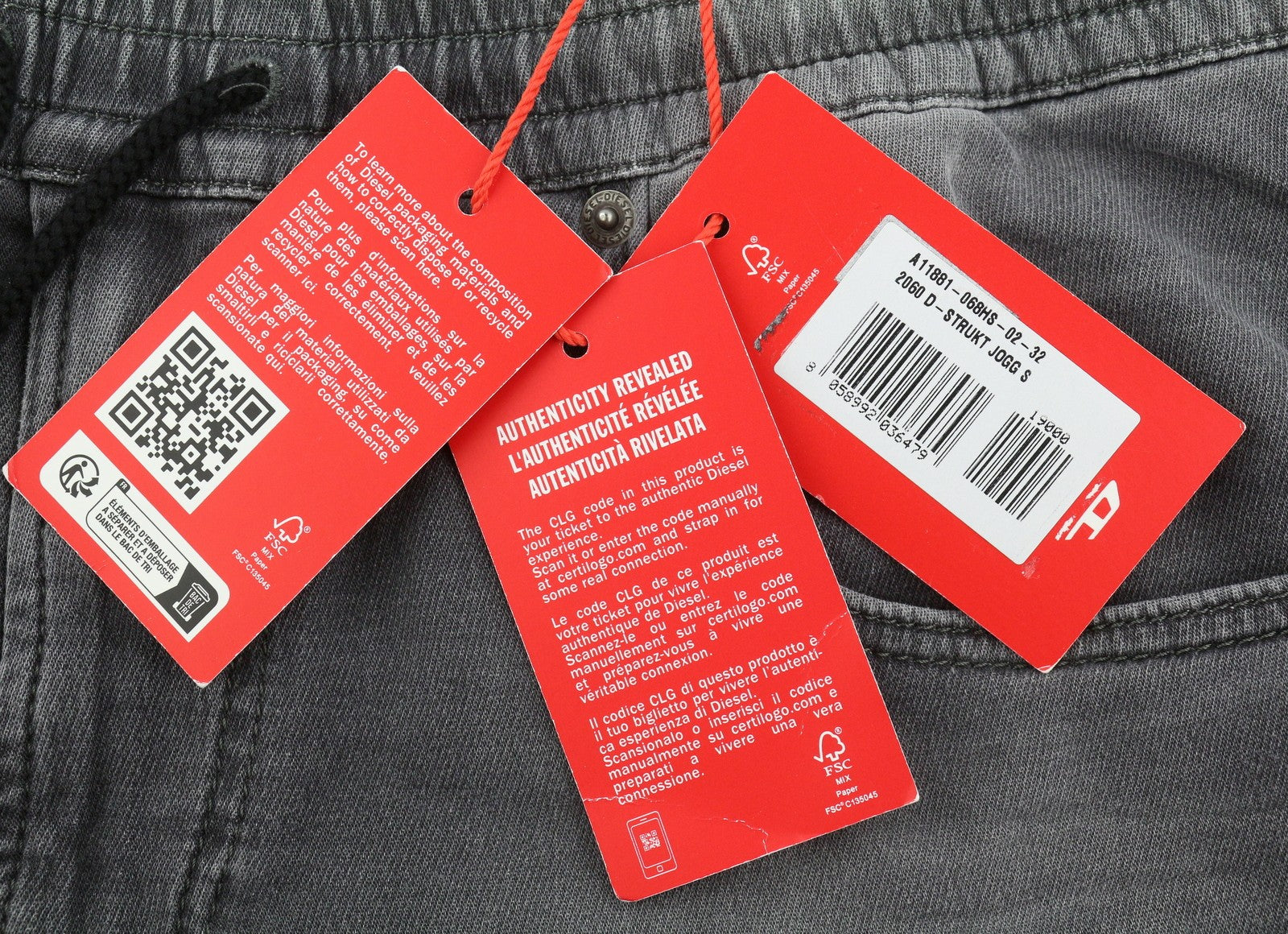 DIESEL 2060 D-Strukt Jogg 068HS Men Jeans W32 Grey Faded Whiskers RRP295