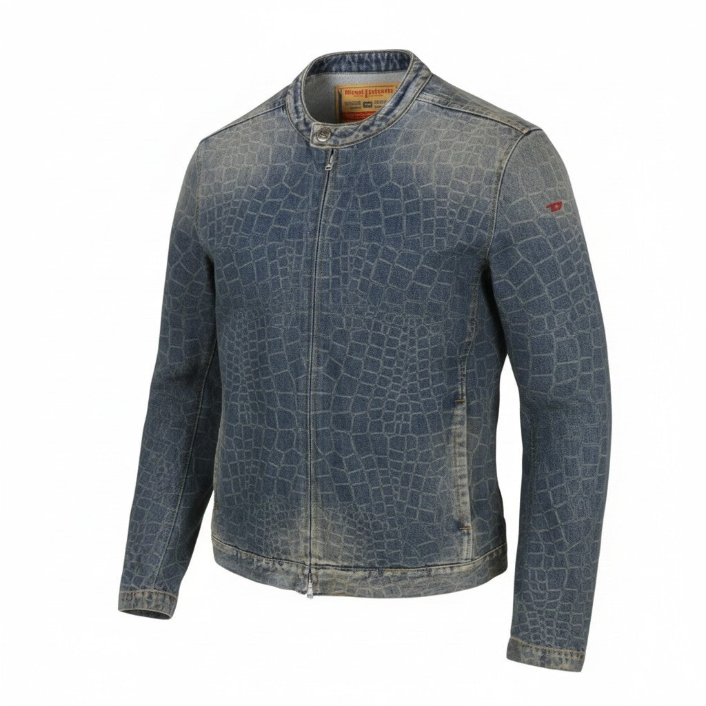 DIESEL CL-D-Glory-Snake Men Jacket XL Blue Hemp Blend Faded Denim RRP450