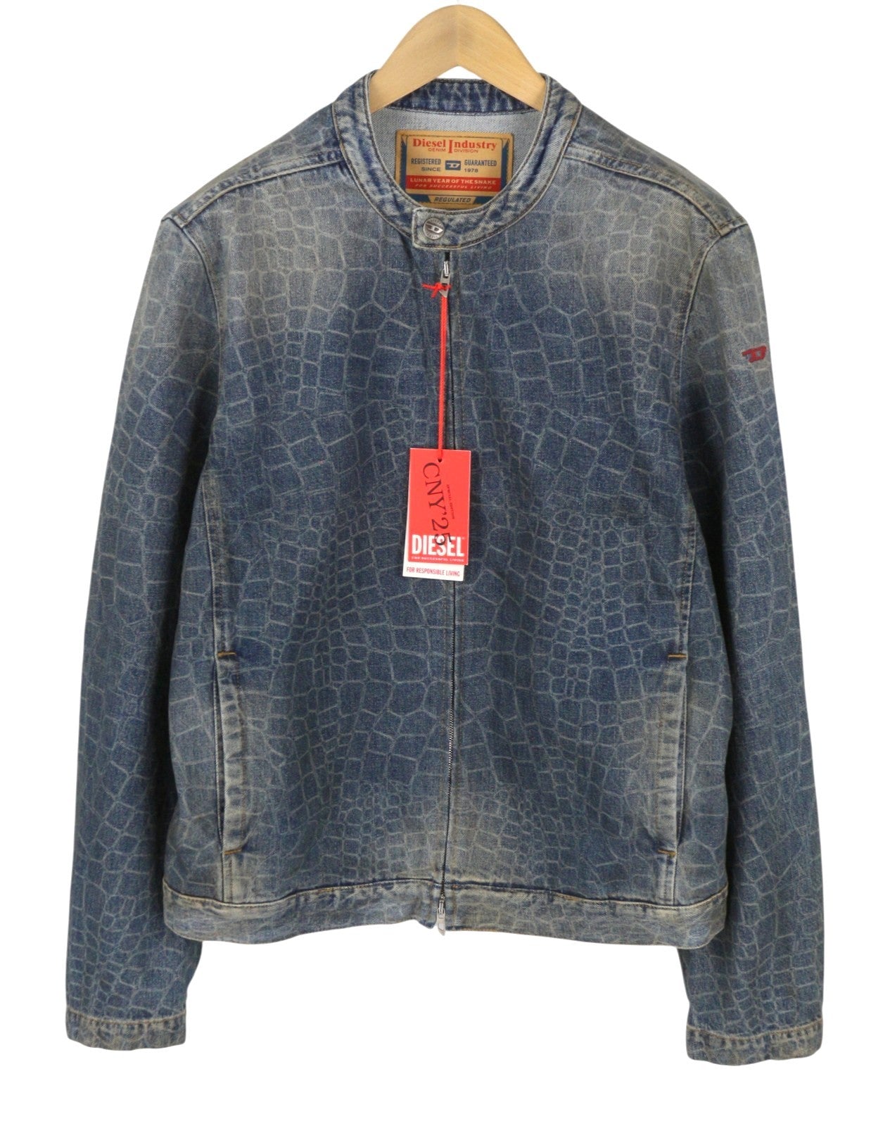 DIESEL CL-D-Glory-Snake Men Jacket XL Blue Hemp Blend Faded Denim RRP450