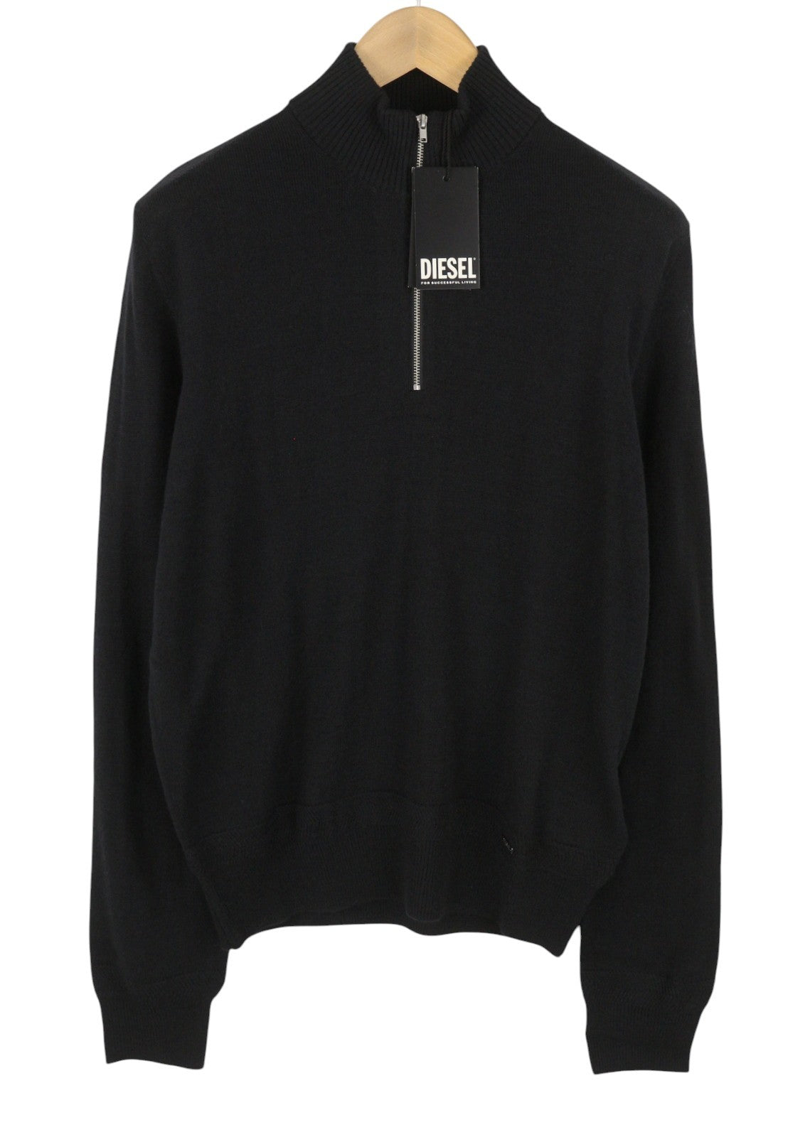 DIESEL Camio-Out Men Jumper XL Black Wool Blend Knit Half Zip Pull On RRP195
