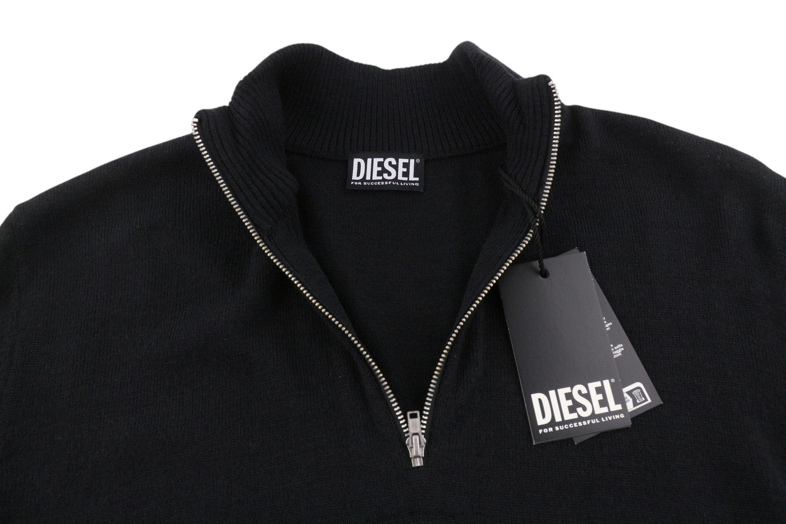 DIESEL Camio-Out Men Jumper L Black Wool Blend Knit Half Zip Pull On RRP195