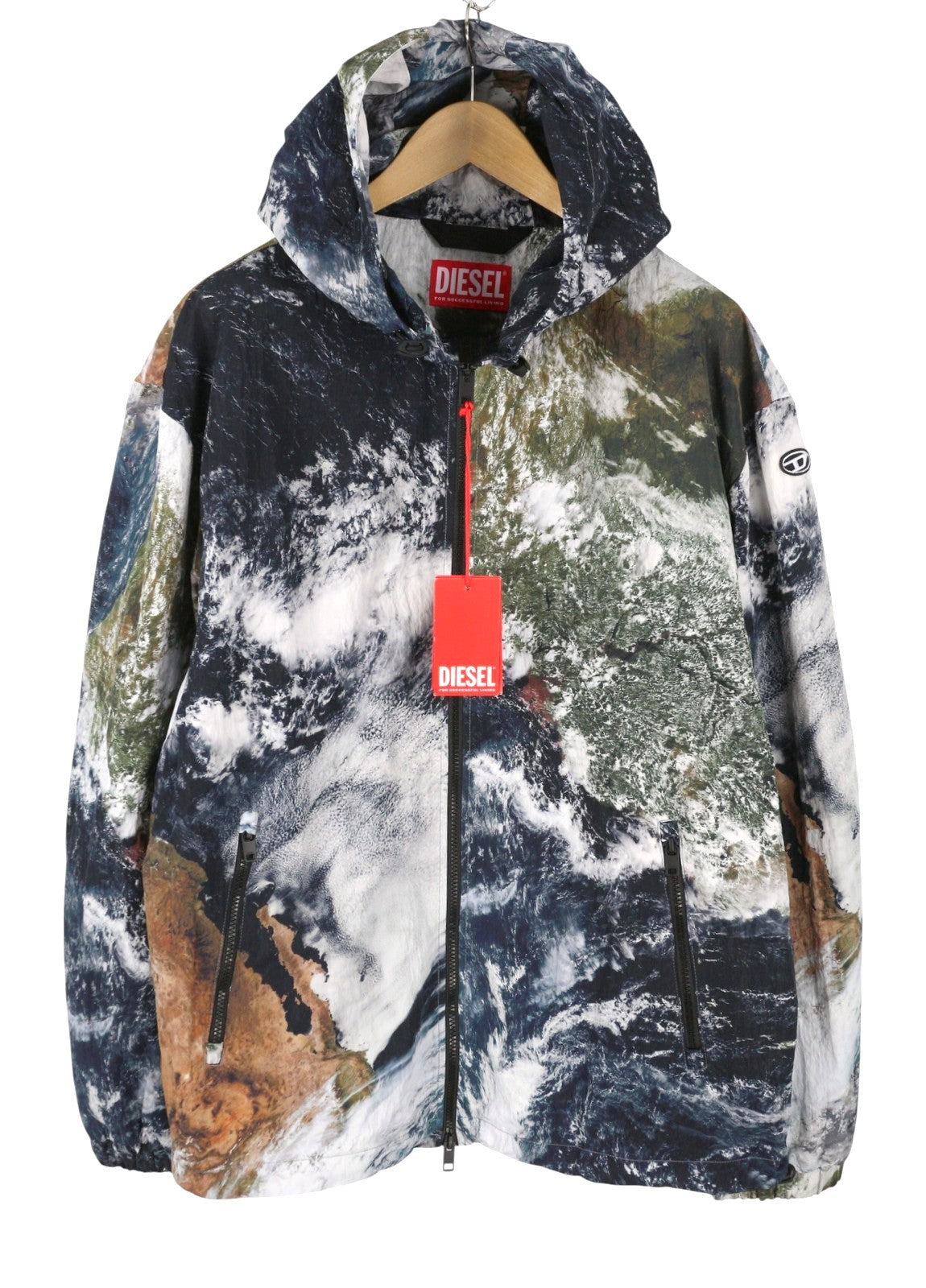 DIESEL J-Warrett-Print Men Jacket 54 Hooded Zip Windbreaker Lightweight RRP250