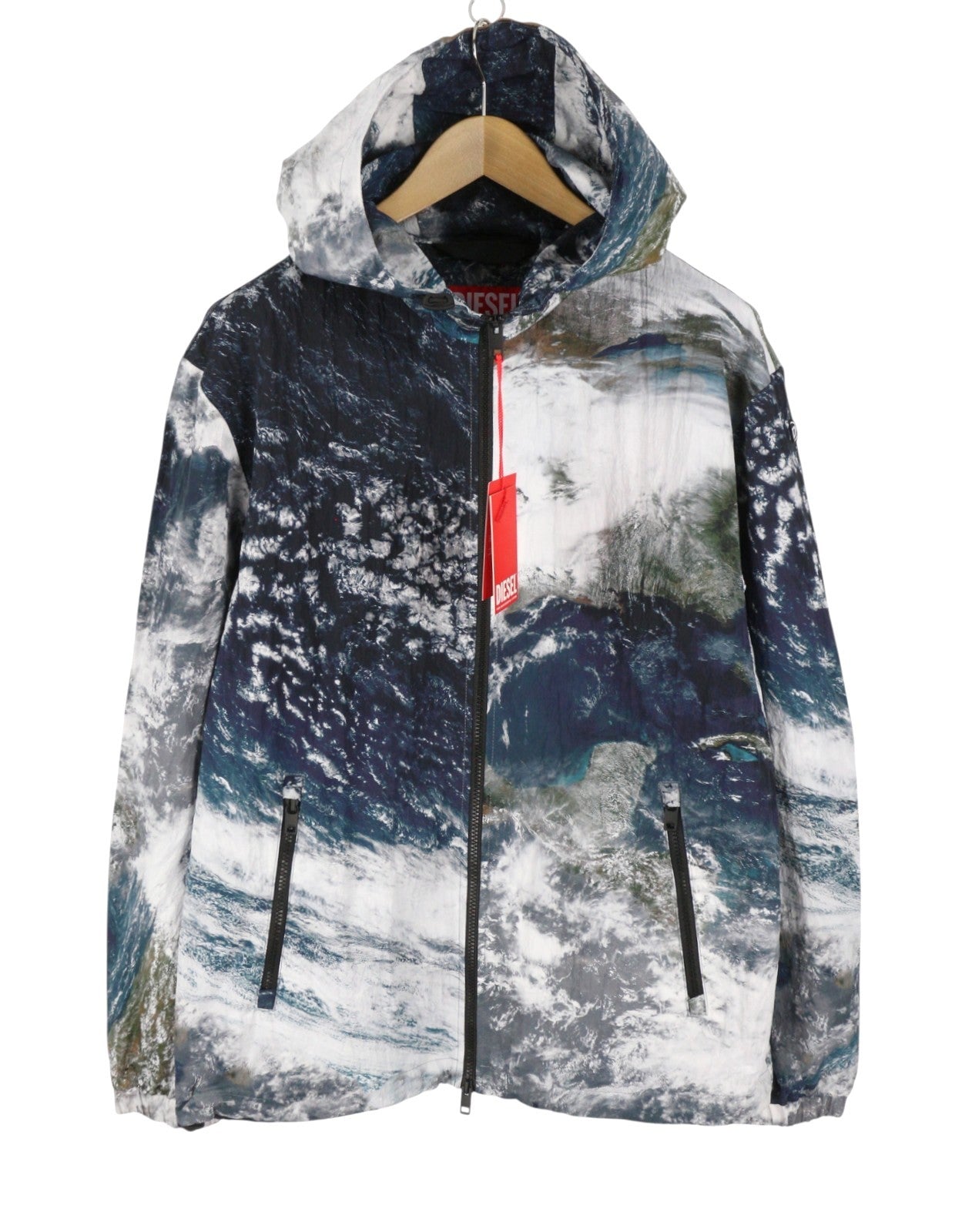 DIESEL J-Warrett-Print Men Jacket 50 Hooded Zip Windbreaker Lightweight RRP250