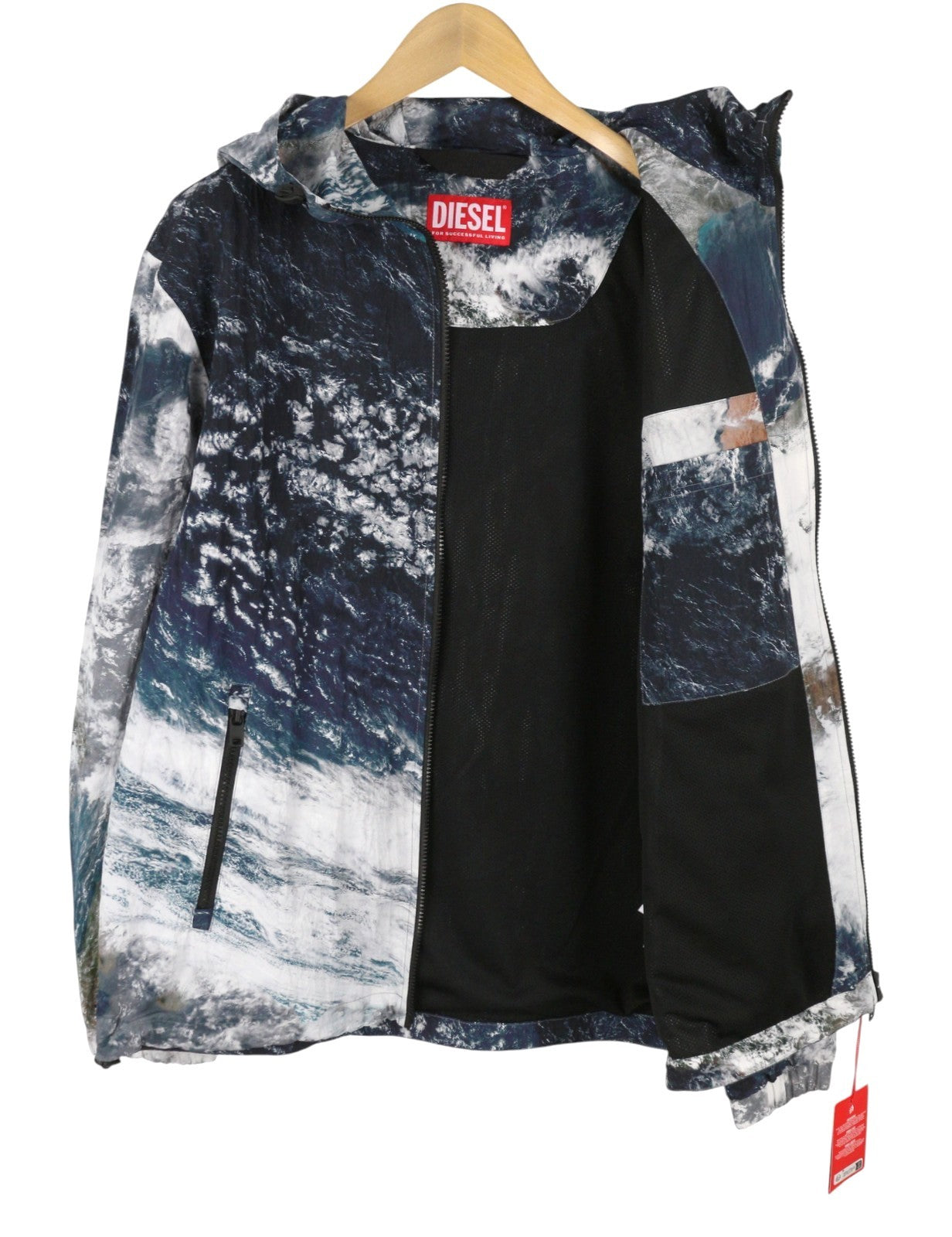 DIESEL J-Warrett-Print Men Jacket 50 Hooded Zip Windbreaker Lightweight RRP250
