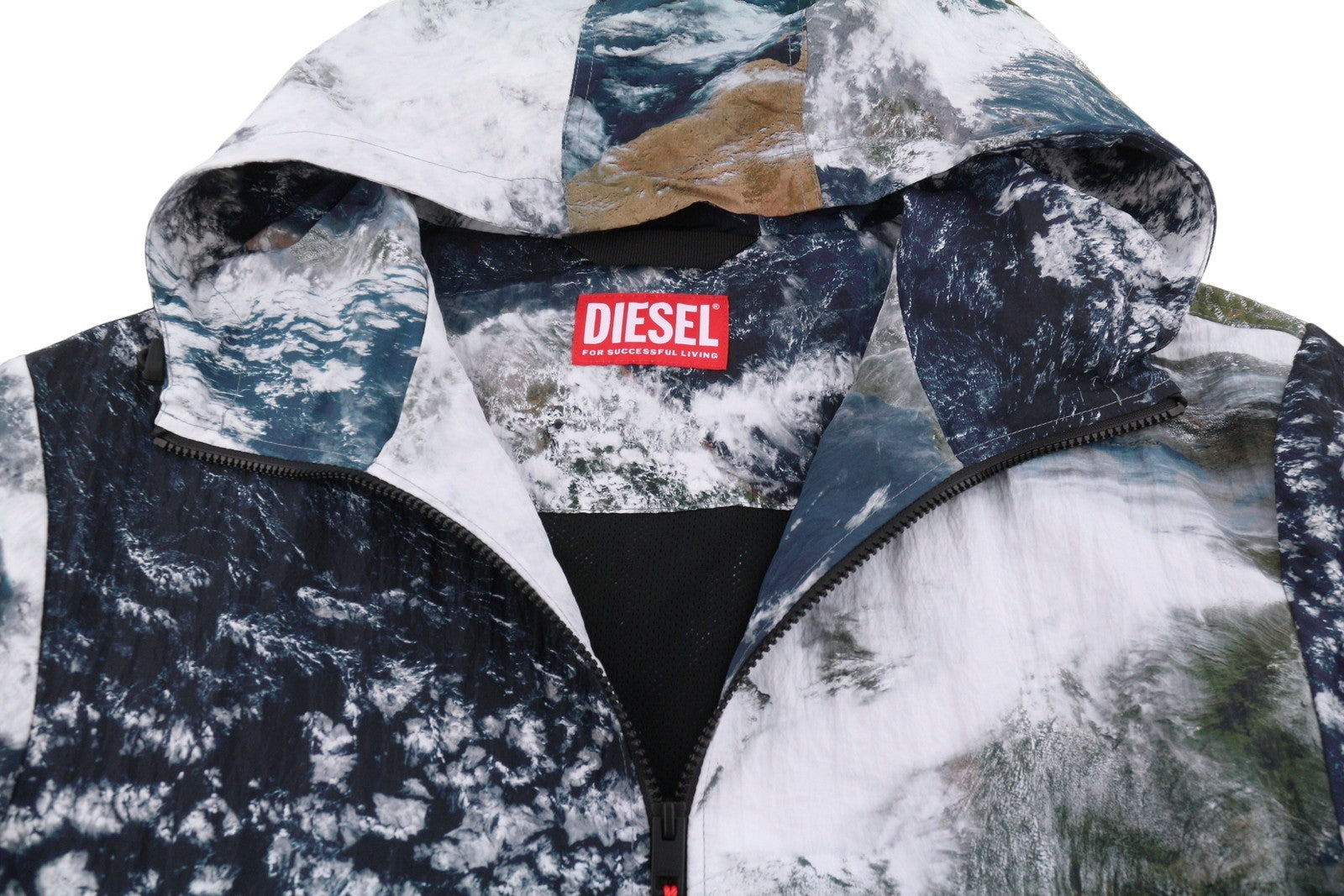 DIESEL J-Warrett-Print Men Jacket 50 Hooded Zip Windbreaker Lightweight RRP250