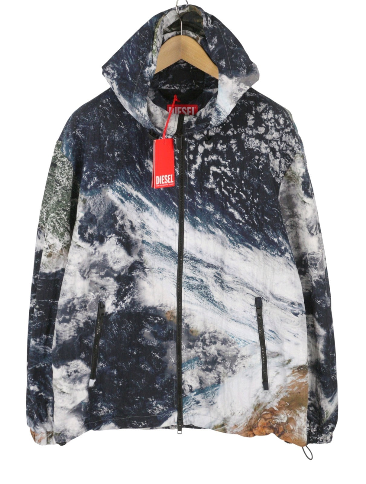 DIESEL J-Warrett-Print Men Jacket 52 Hooded Windbreaker Lightweight RRP250