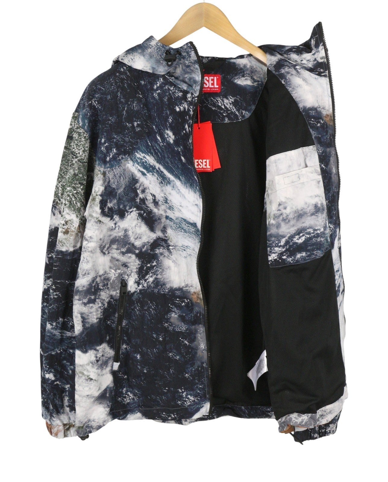 DIESEL J-Warrett-Print Men Jacket 52 Hooded Windbreaker Lightweight RRP250