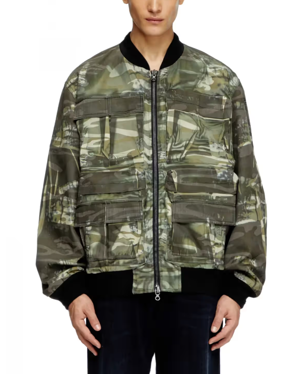 DIESEL J-Mertz Men Jacket 50 Khaki Camouflage Full Zip Bomber RRP450