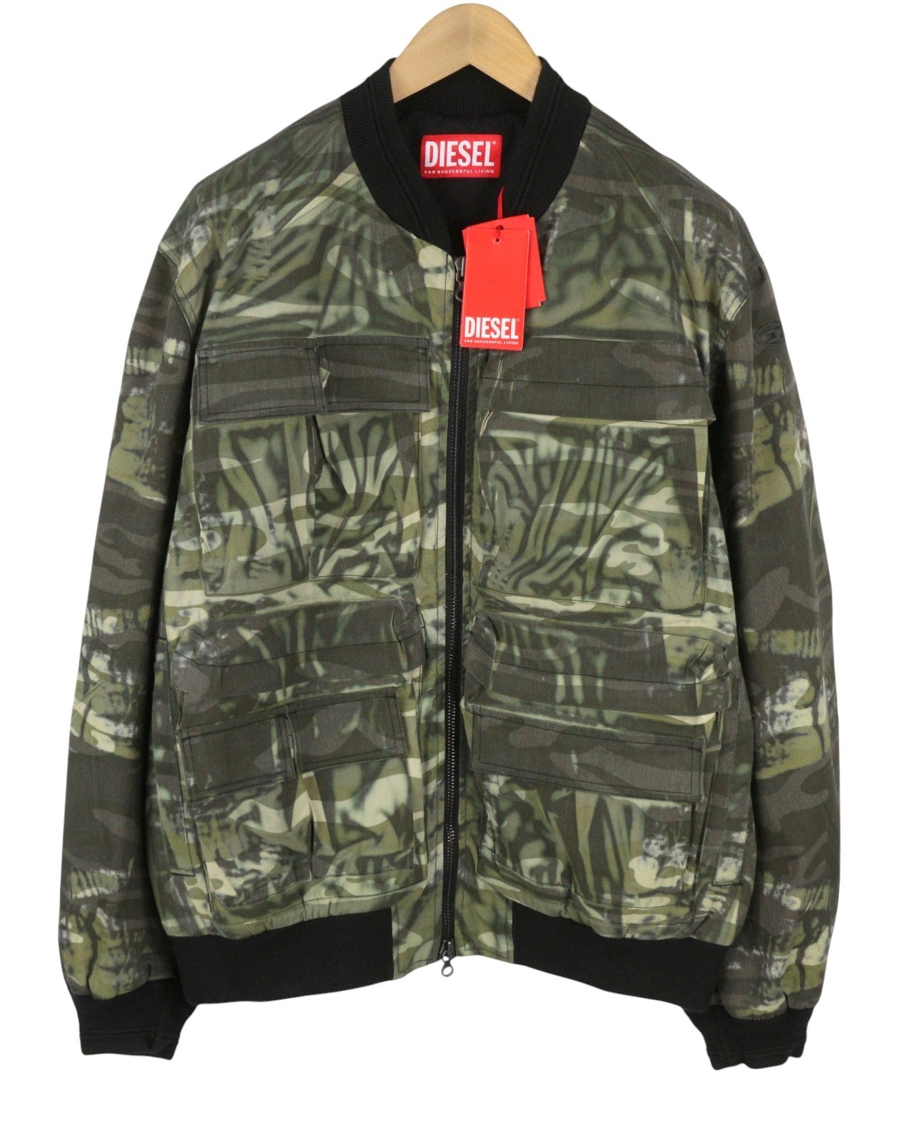 DIESEL J-Mertz Men Jacket 50 Khaki Camouflage Full Zip Bomber RRP450