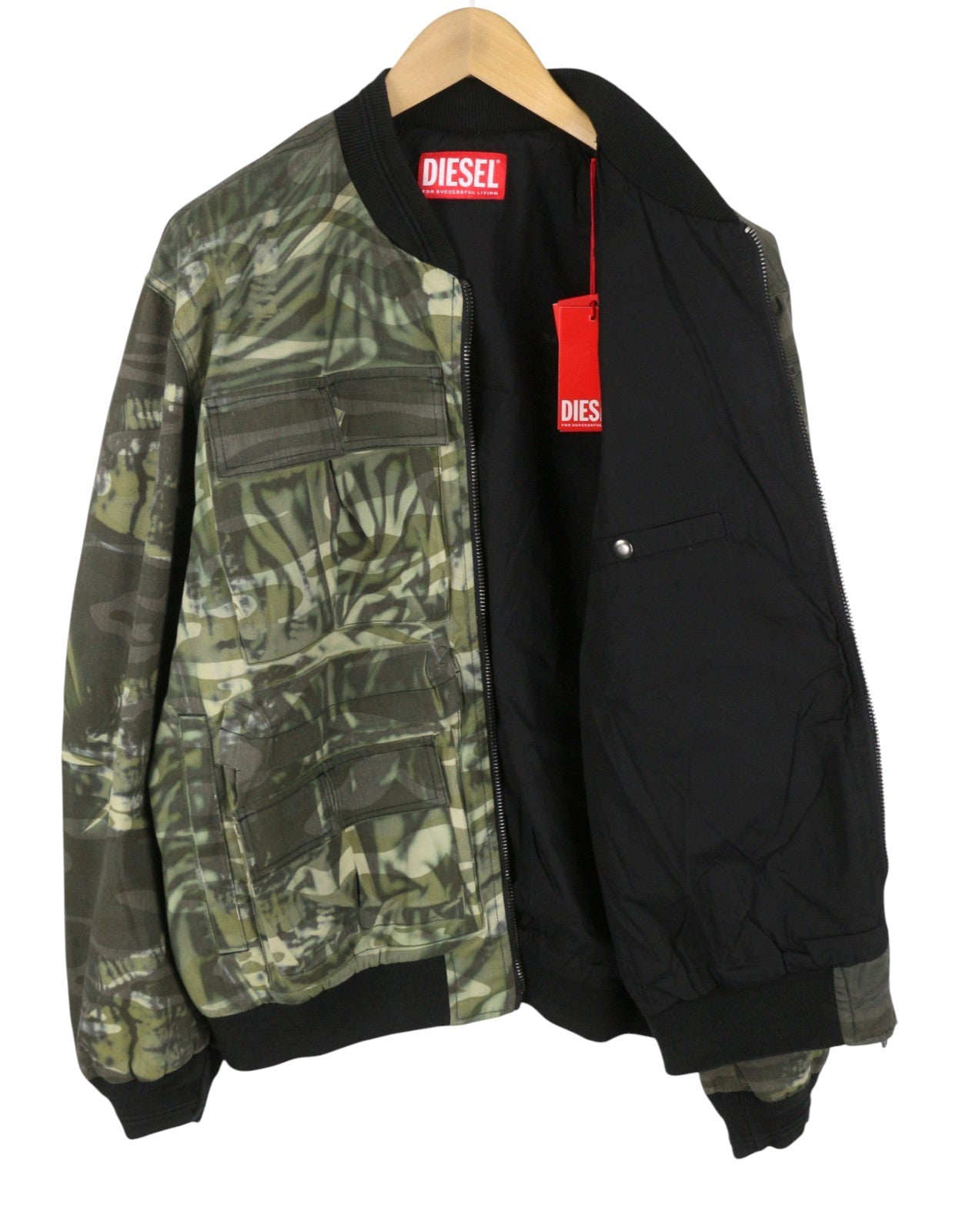 DIESEL J-Mertz Men Jacket 50 Khaki Camouflage Full Zip Bomber RRP450