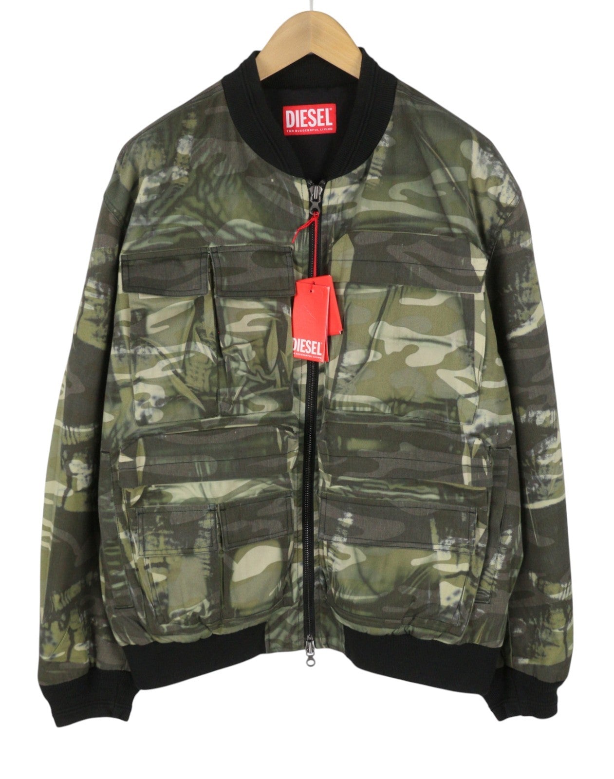 DIESEL J-Mertz Men Jacket 52 Khaki Camouflage Full Zip Bomber RRP450