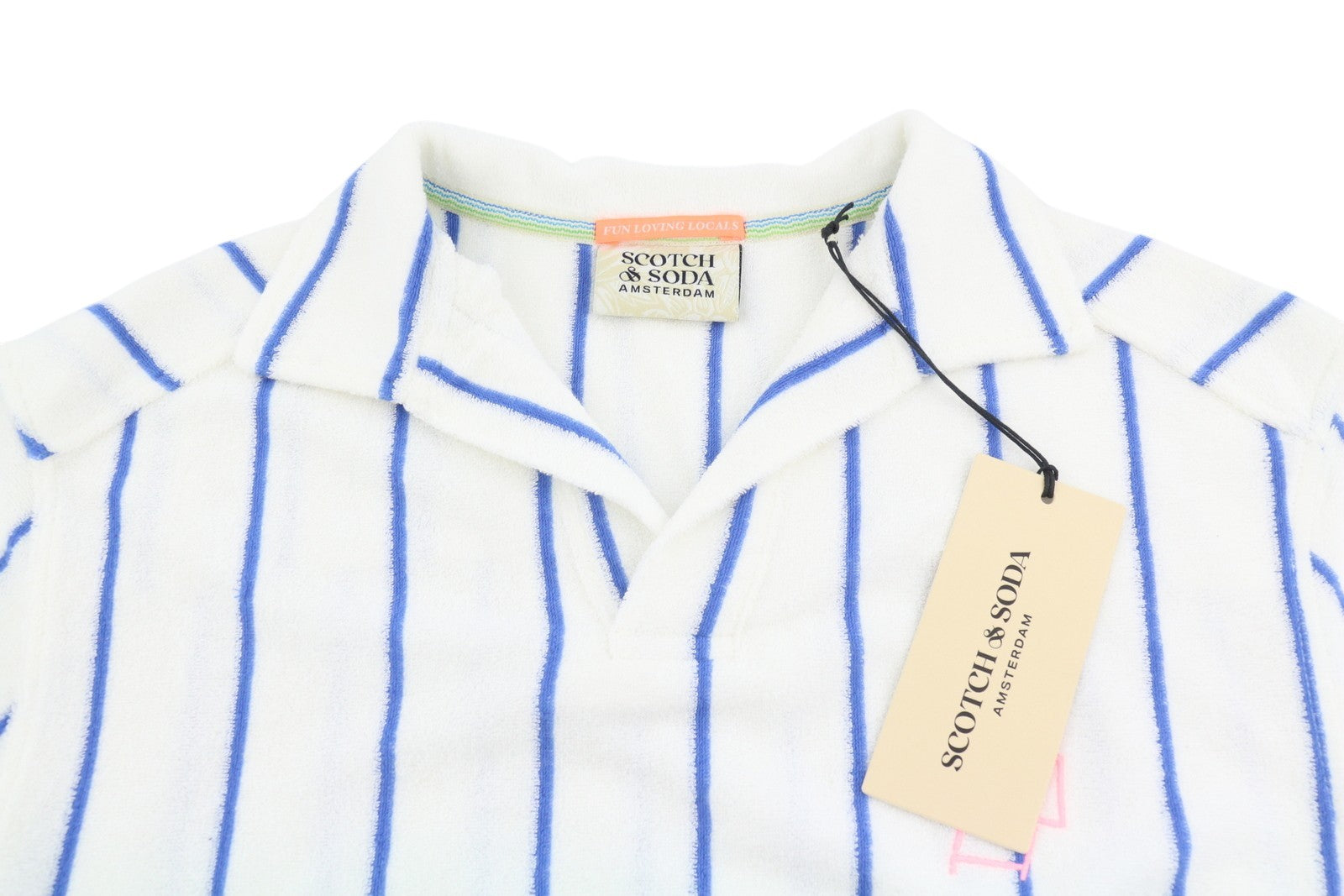 SCOTCH & SODA Men Sweatshirt M White Terry Pinstriped V-Neck Pull On