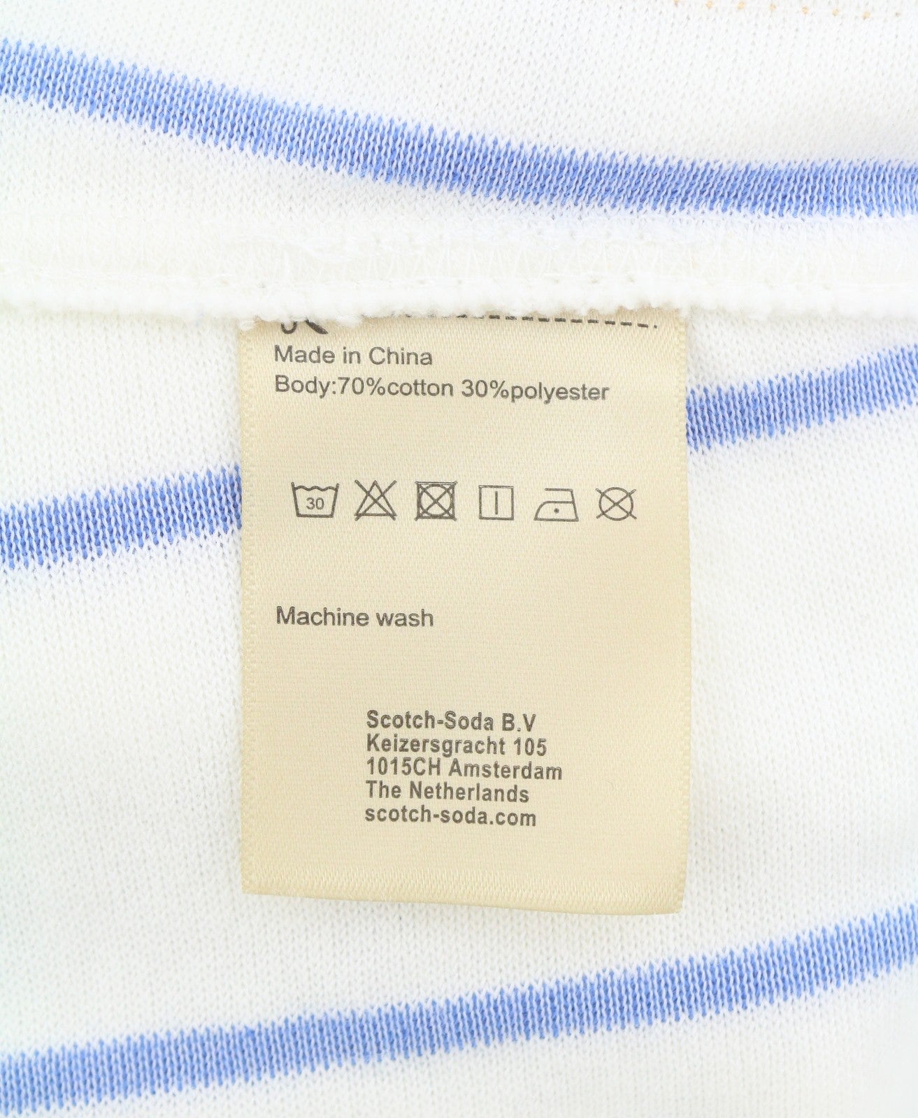 SCOTCH & SODA Men Sweatshirt M White Terry Pinstriped V-Neck Pull On
