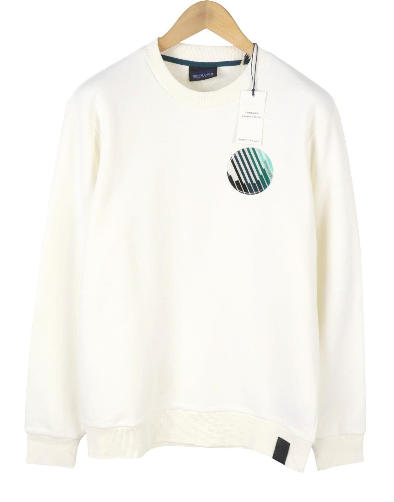 SCOTCH & SODA Men Sweatshirt L Off White Crew Neck Long Sleeve Pull On