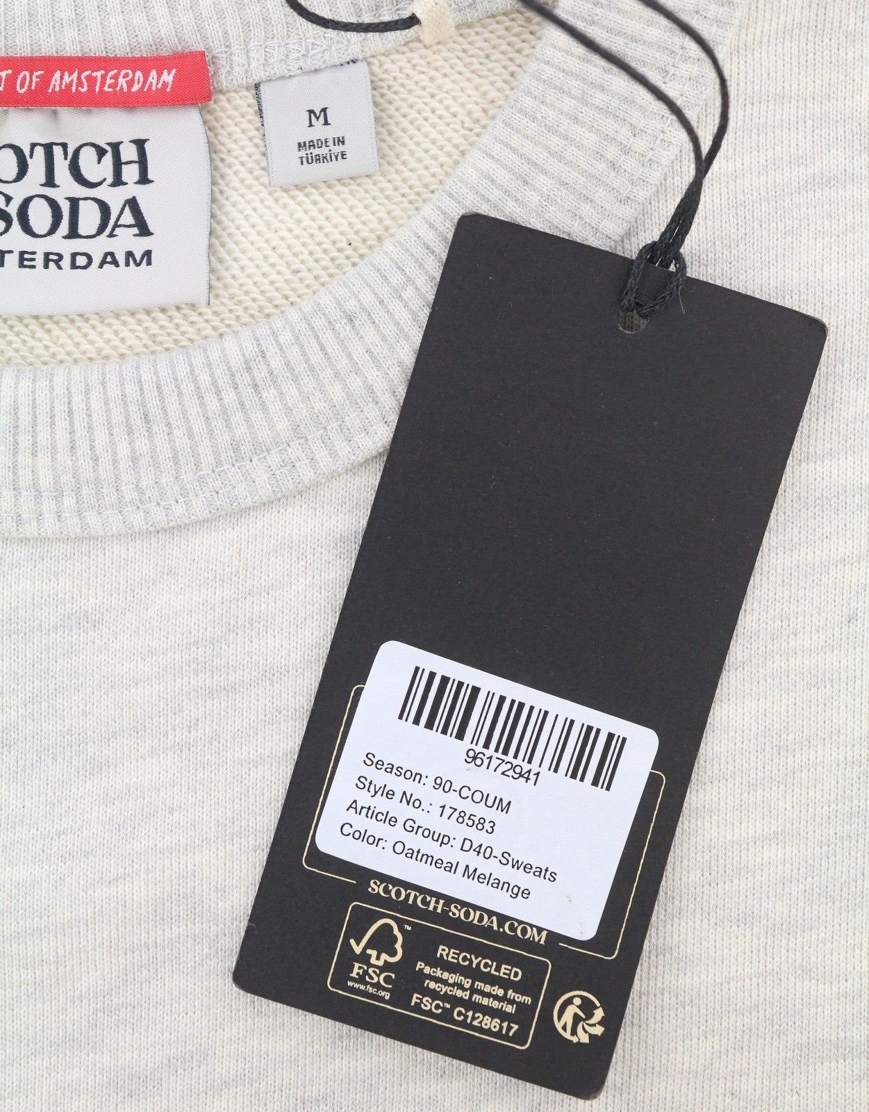 SCOTCH & SODA Men Sweatshirt M Grey Melange Crew Neck Casual Pull On
