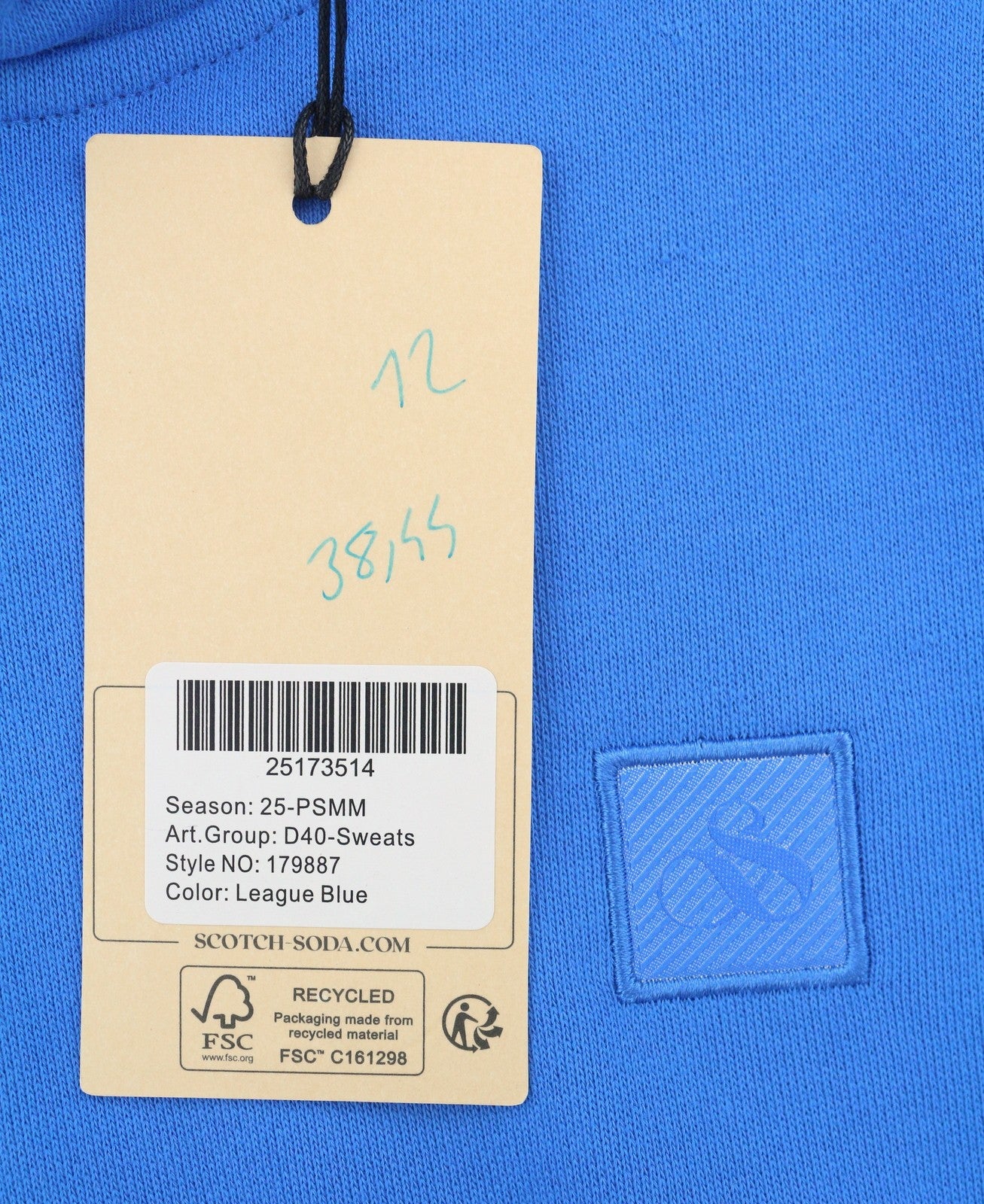 SCOTCH & SODA Men Hoodie M Blue Cotton Kangaroo Pocket Casual Pull On