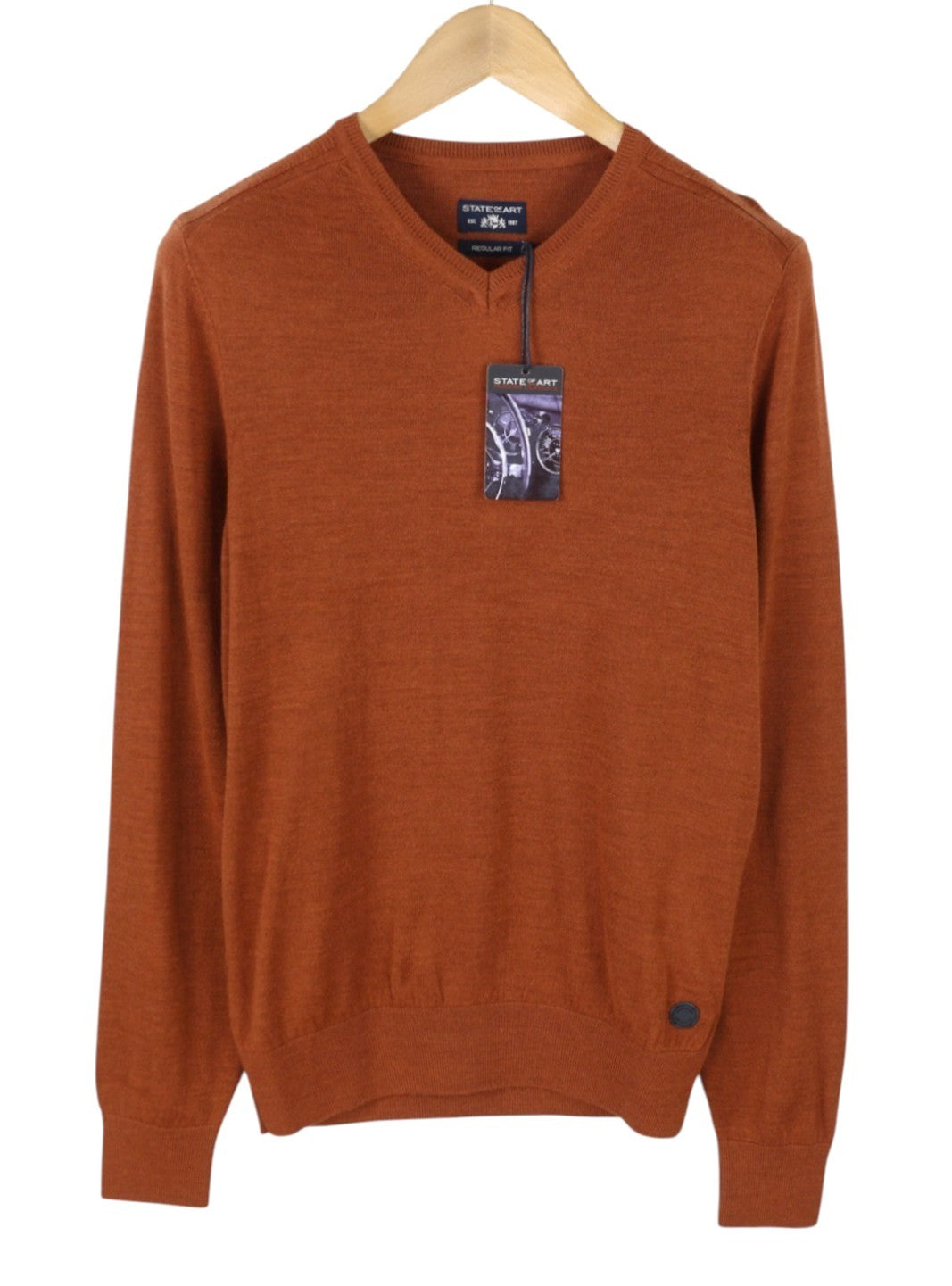 STATE OF ART Men Jumper S Brown Melange Merino Blend Knit Pull On