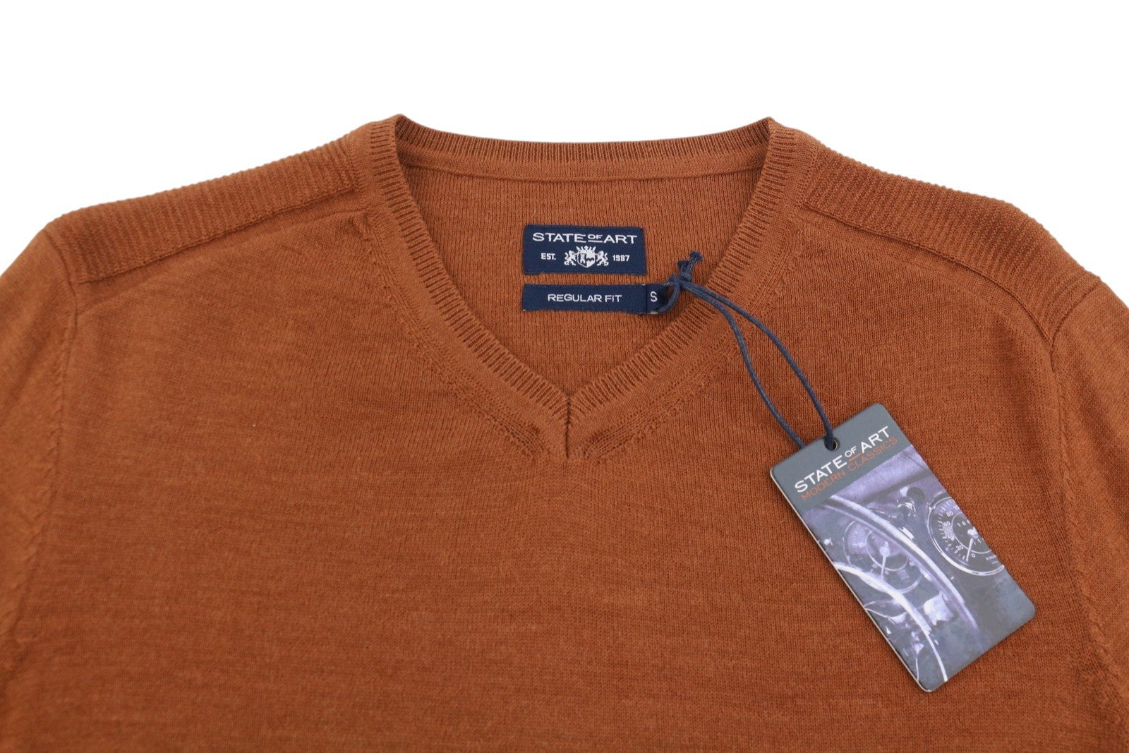 STATE OF ART Men Jumper S Brown Melange Merino Blend Knit Pull On