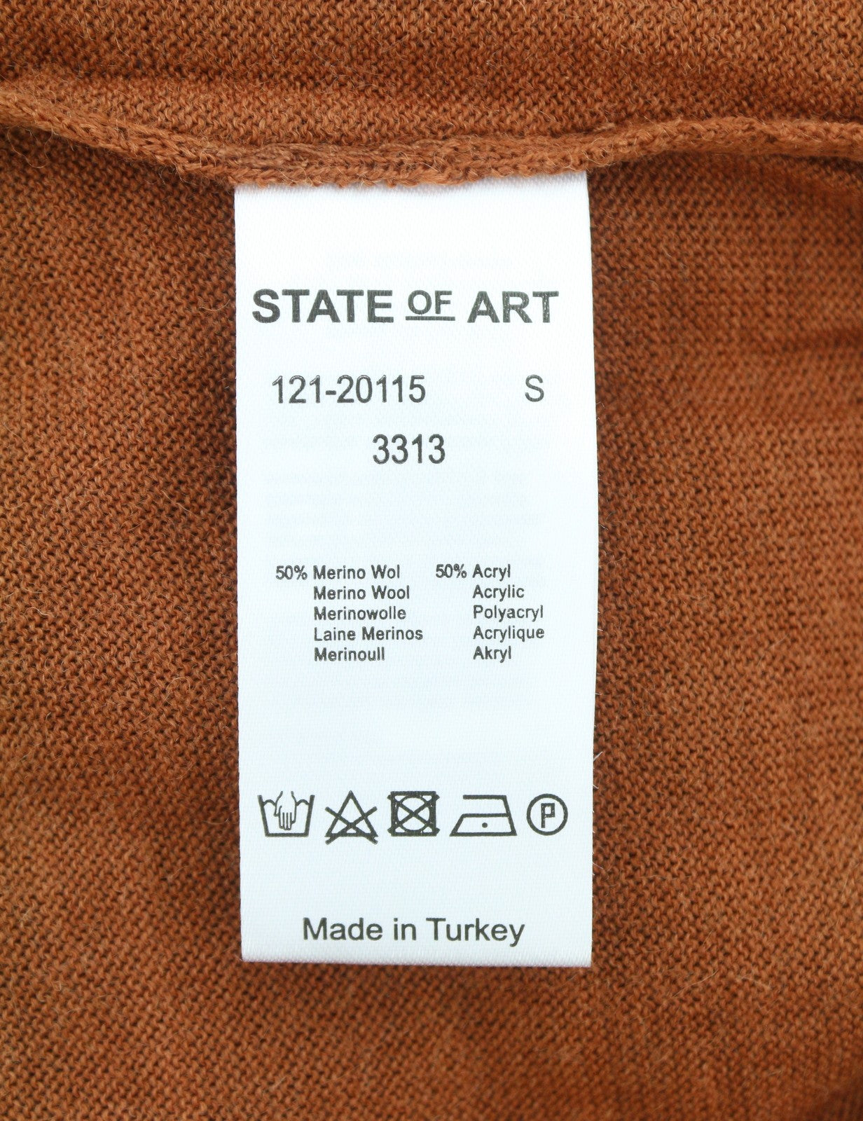 STATE OF ART Men Jumper S Brown Melange Merino Blend Knit Pull On