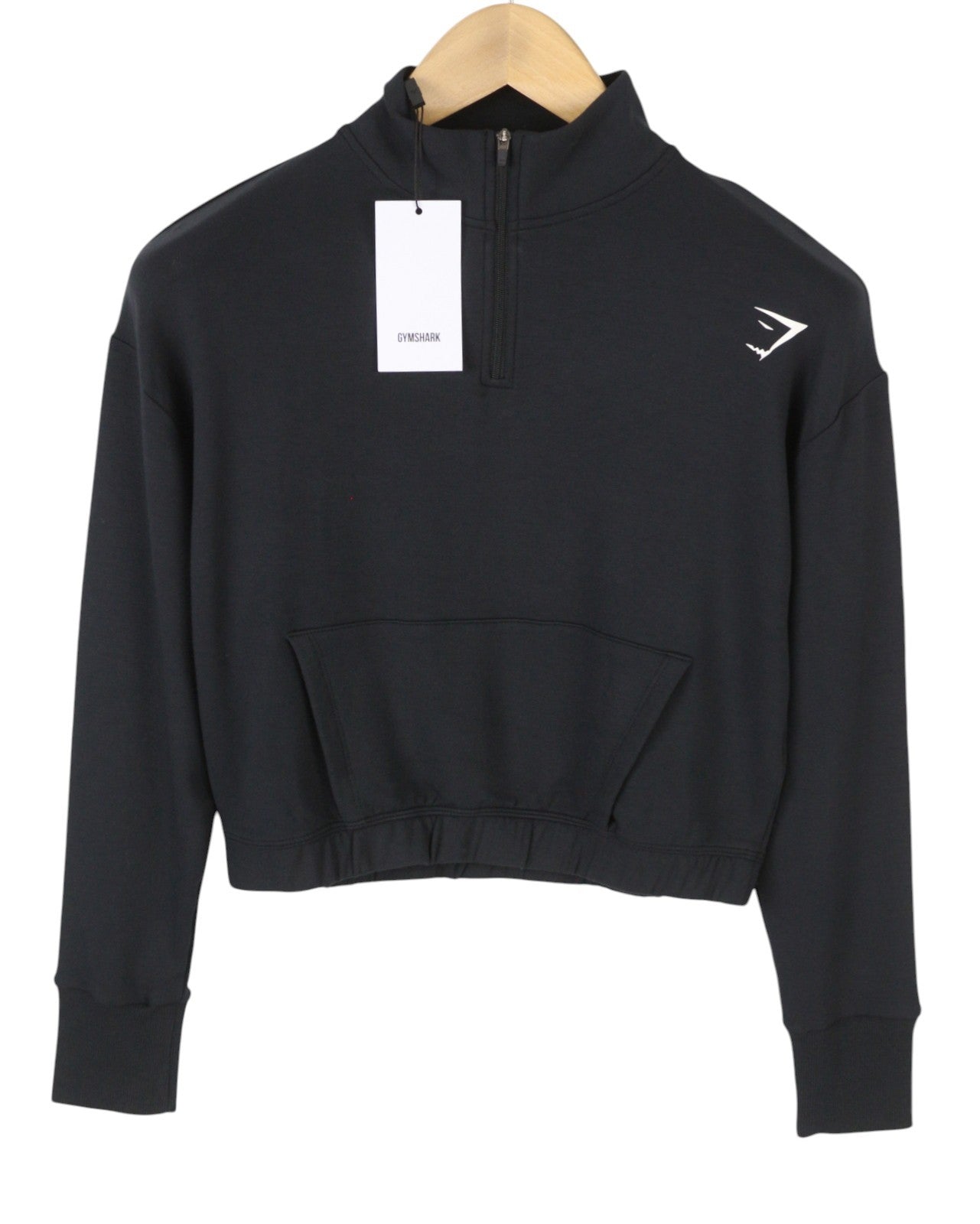 GYMSHARK Women Sweatshirt S Black Cropped Kangaroo Pocket Sport