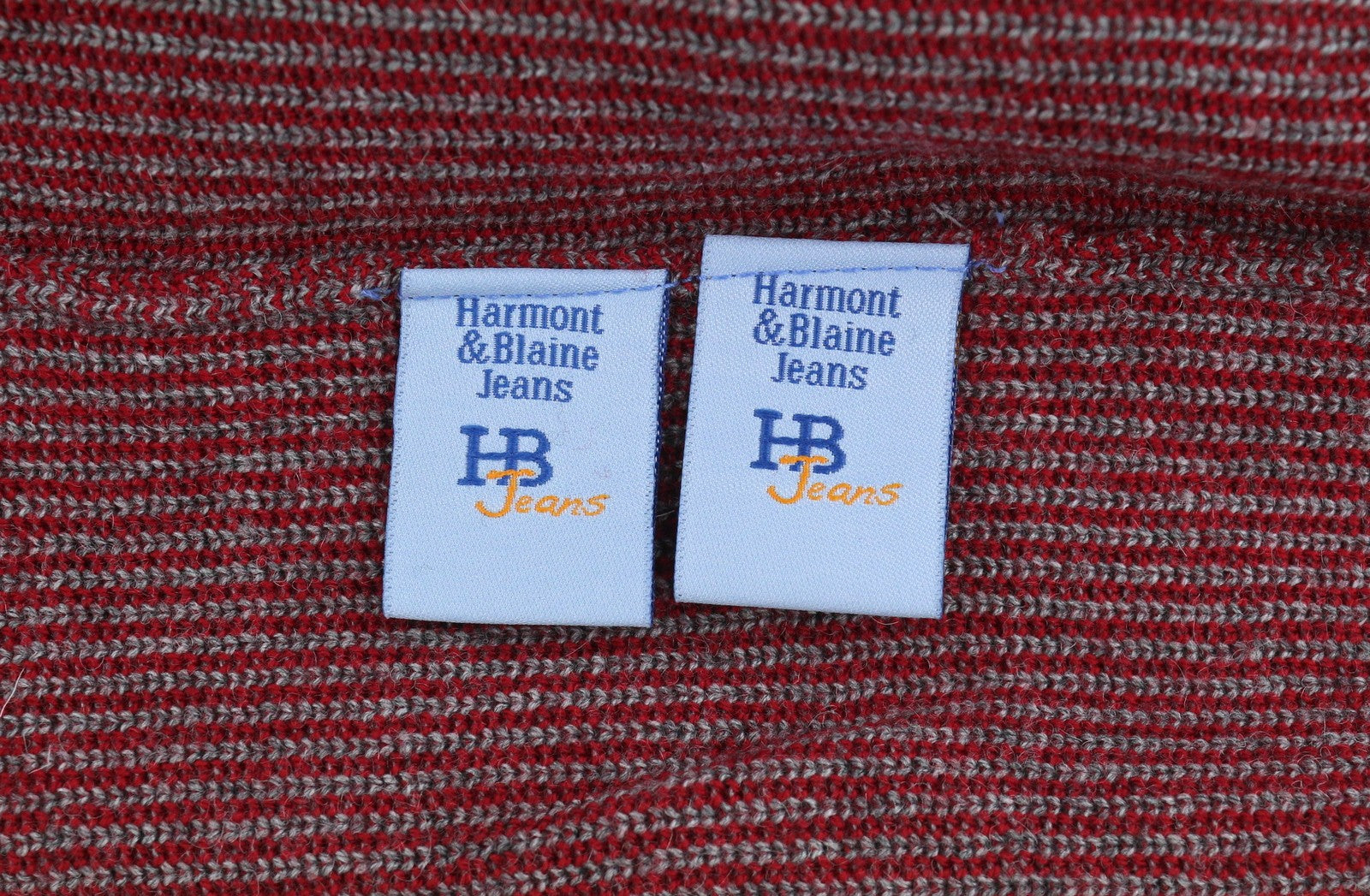 HARMONT & BLAINE Men Jumper M Red Pinstripe Wool Blend Knit Pull On