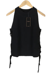 MAISON SCOTCH Women T-Shirt XL Black Tight Knit Side Strap Sleeveless