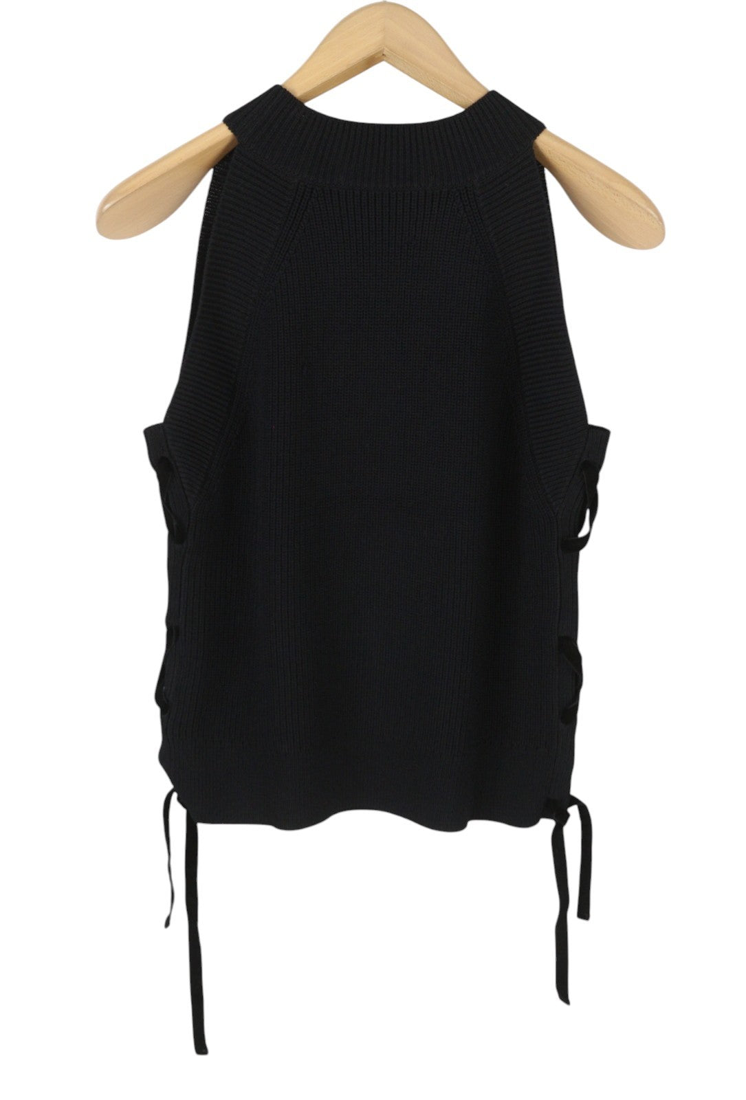 MAISON SCOTCH Women T-Shirt XL Black Tight Knit Side Strap Sleeveless