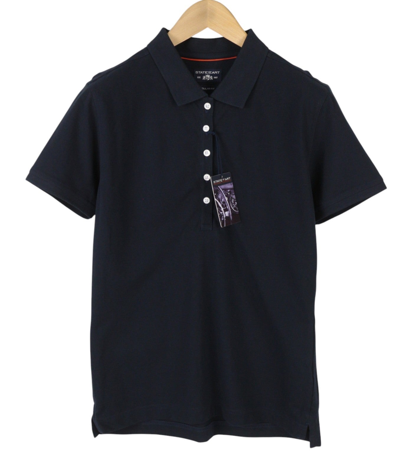 STATE OF ART Men Polos L Dark Blue Cotton Regular Fit Short Sleeve