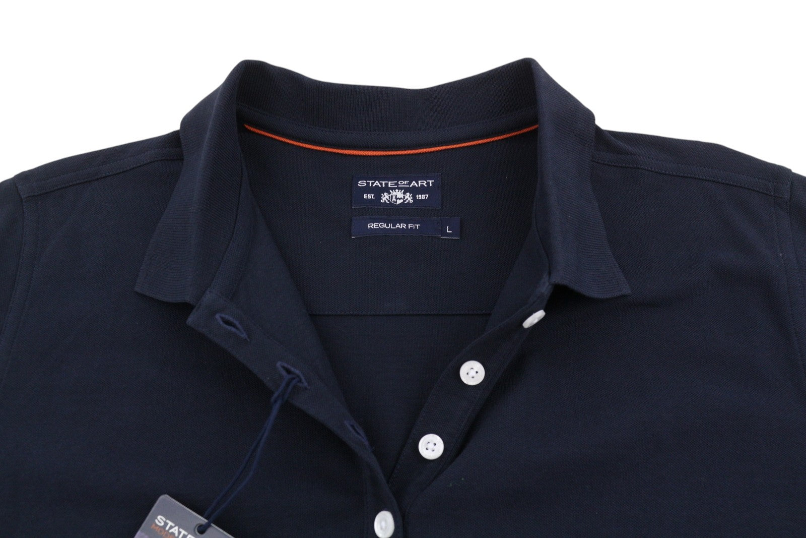 STATE OF ART Men Polos L Dark Blue Cotton Regular Fit Short Sleeve