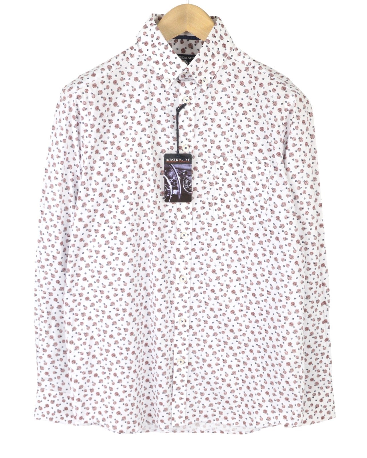 STATE OF ART Men Shirt S White All-Over Print Button-Up Spread Neck
