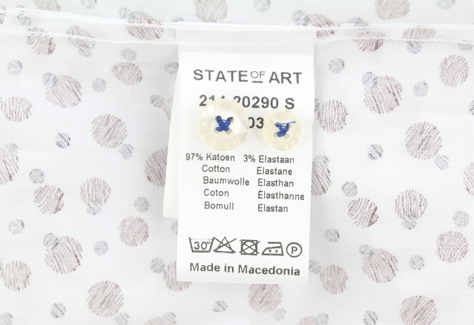 STATE OF ART Men Shirt S White All-Over Print Button-Up Spread Neck