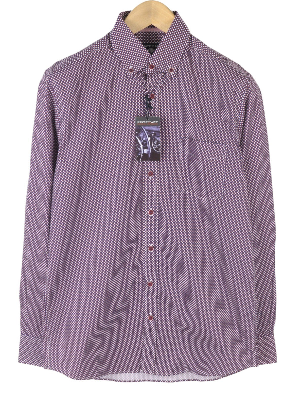 STATE OF ART Men Shirt S All-Over Print Button Down Patch Pocket Casual
