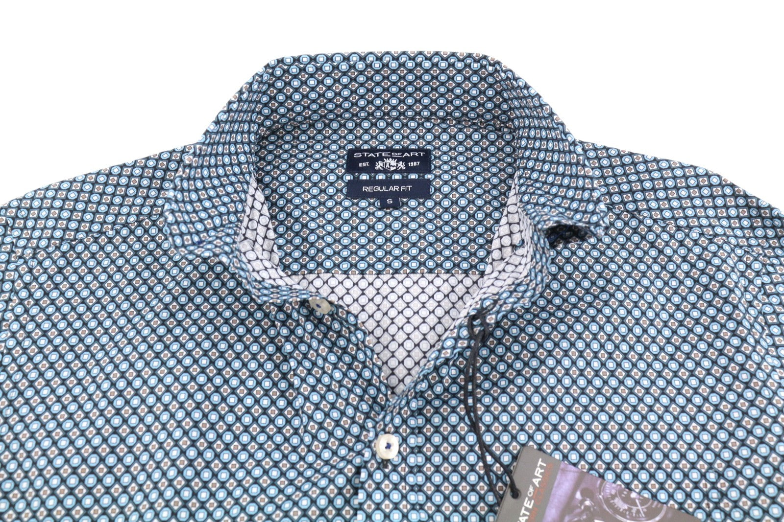 STATE OF ART Men Shirt S All-Over Print Button Down Chest Pocket Smart