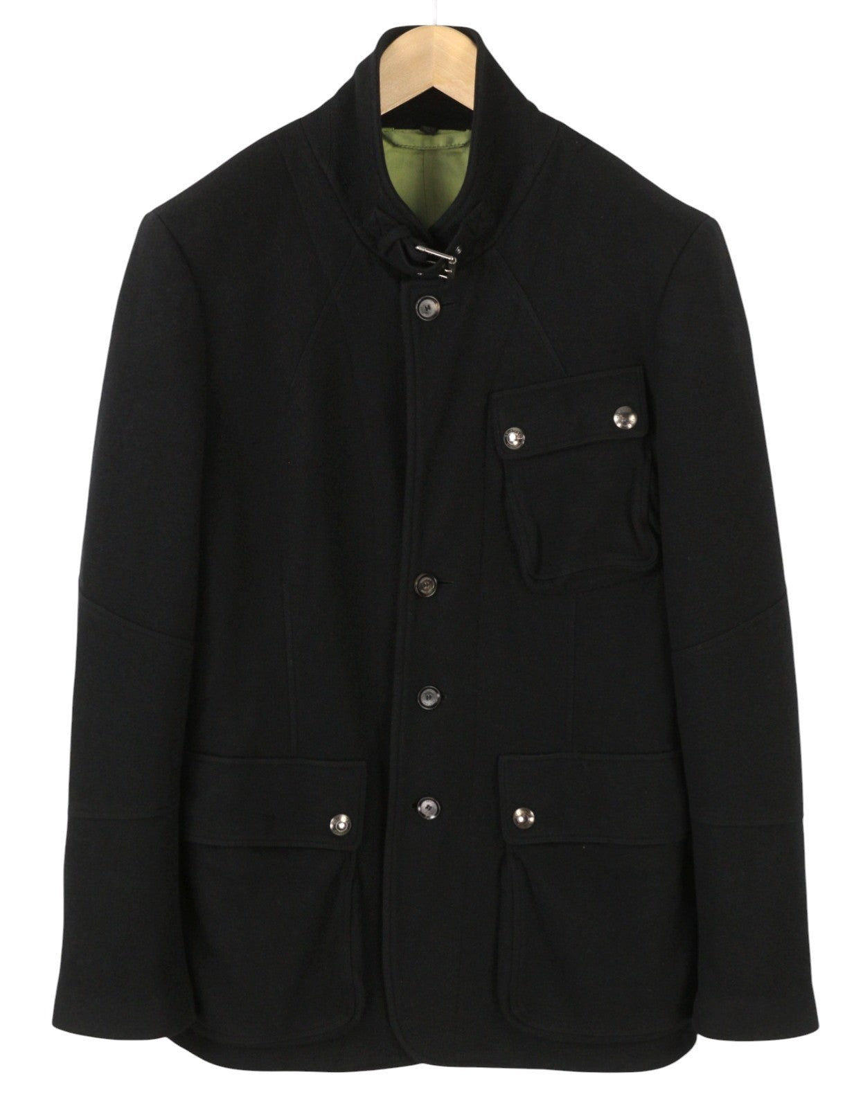 BELSTAFF Men Coat L Black Wool Cashmere Button-Up Patch Pocket
