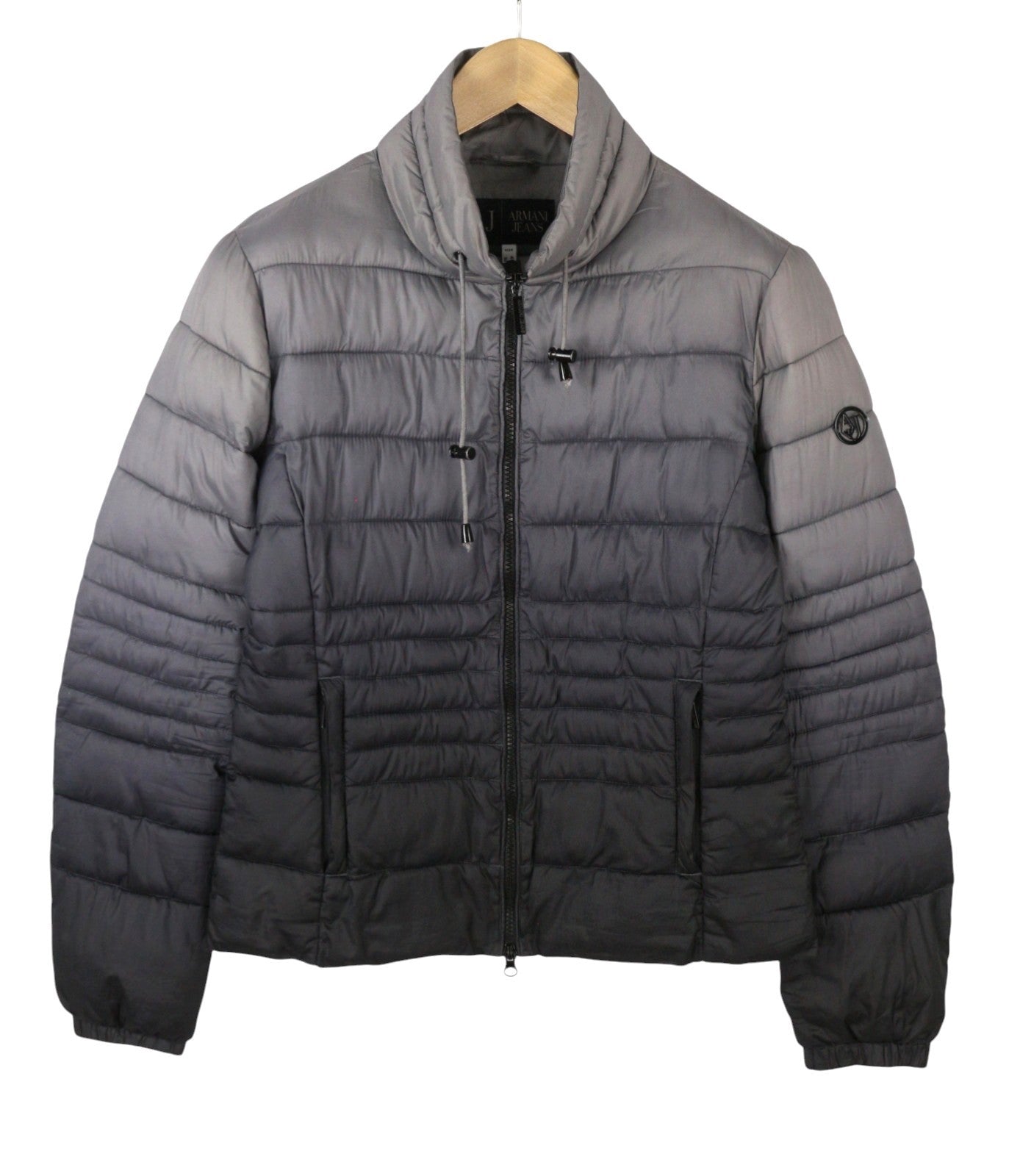 ARMANI JEANS Women Jacket EU44 Grey Faded Quilted Padded Full Zip