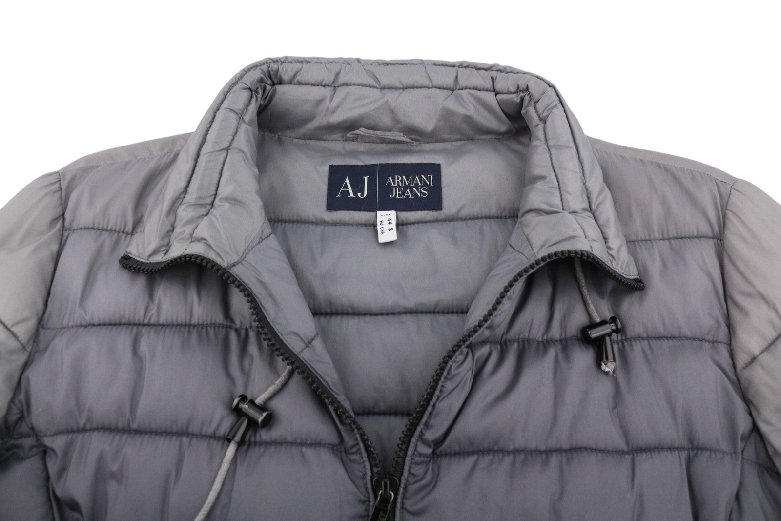 ARMANI JEANS Women Jacket EU44 Grey Faded Quilted Padded Full Zip