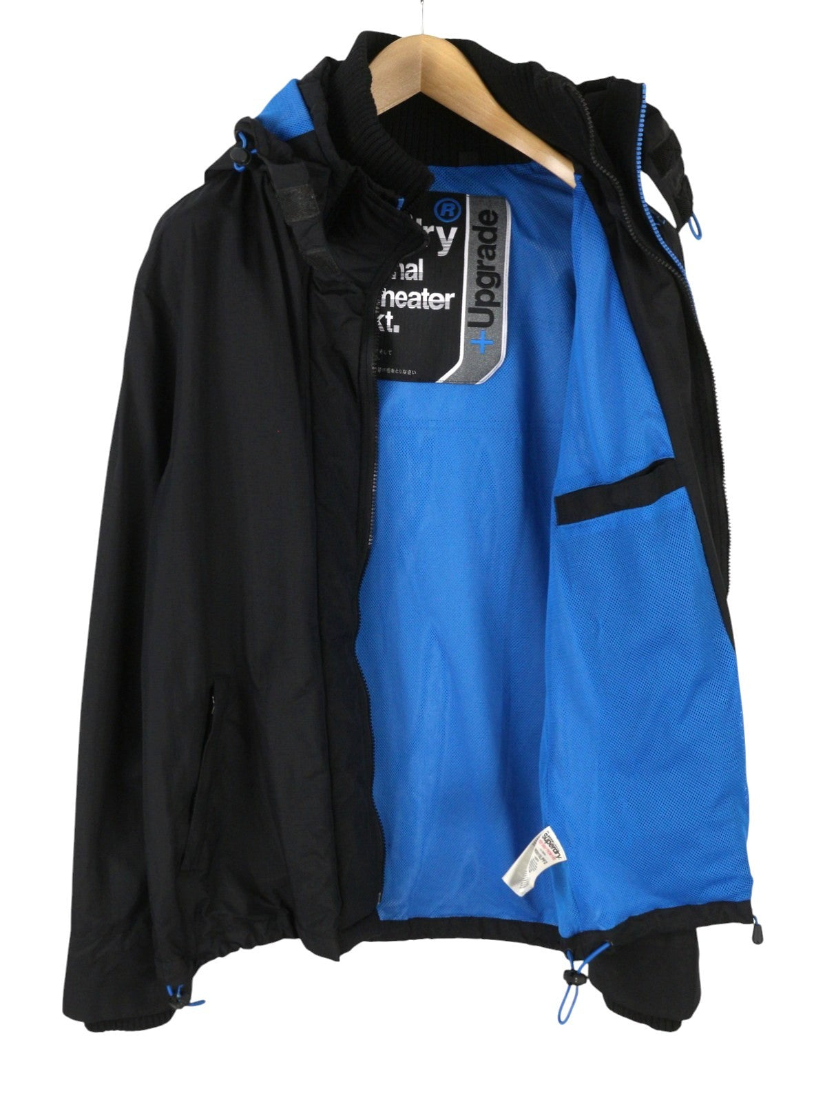 SUPERDRY Windcheater Men Jacket XL Black Triple Zip Hooded Lightweight