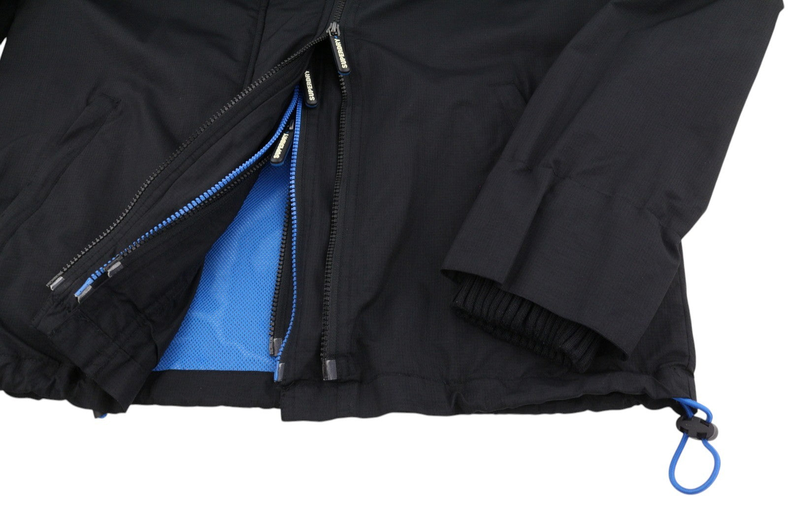 SUPERDRY Windcheater Men Jacket XL Black Triple Zip Hooded Lightweight